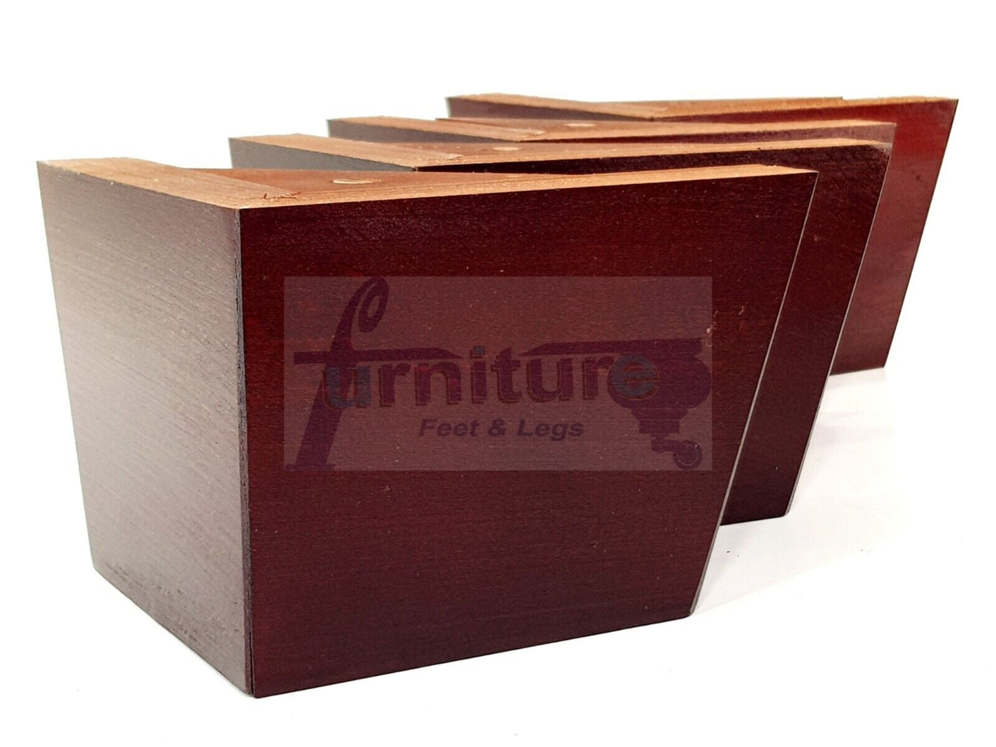 4 Solid Wood Furniture Legs Replacement Corner Feet 95mm High Self-Fixing: Mahogany