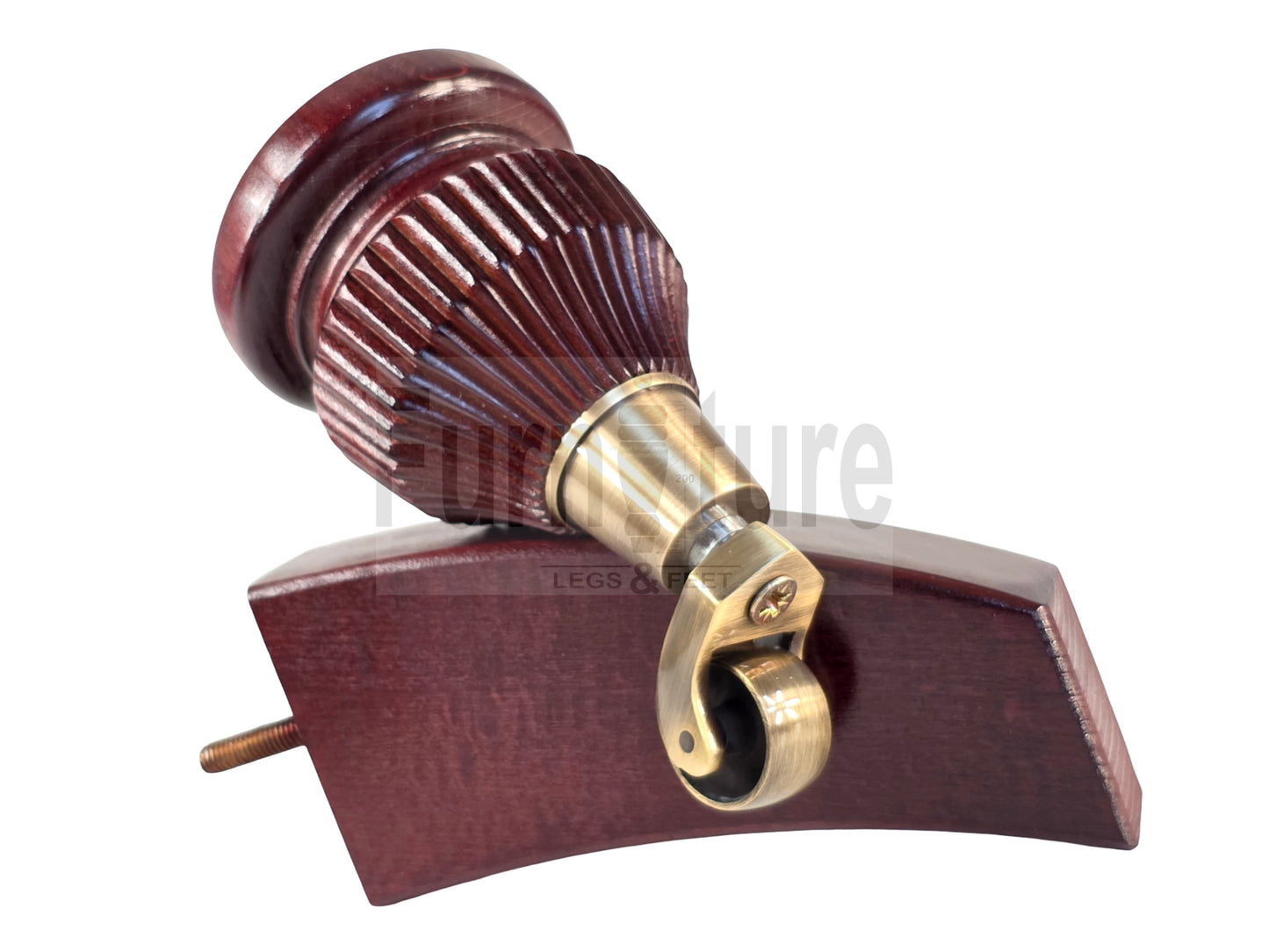 Solid Wood Furniture Replacement Legs 6 Inches with Castors and Back Feet 155mm High M8 Dowl Fixing - Mahogany Finish