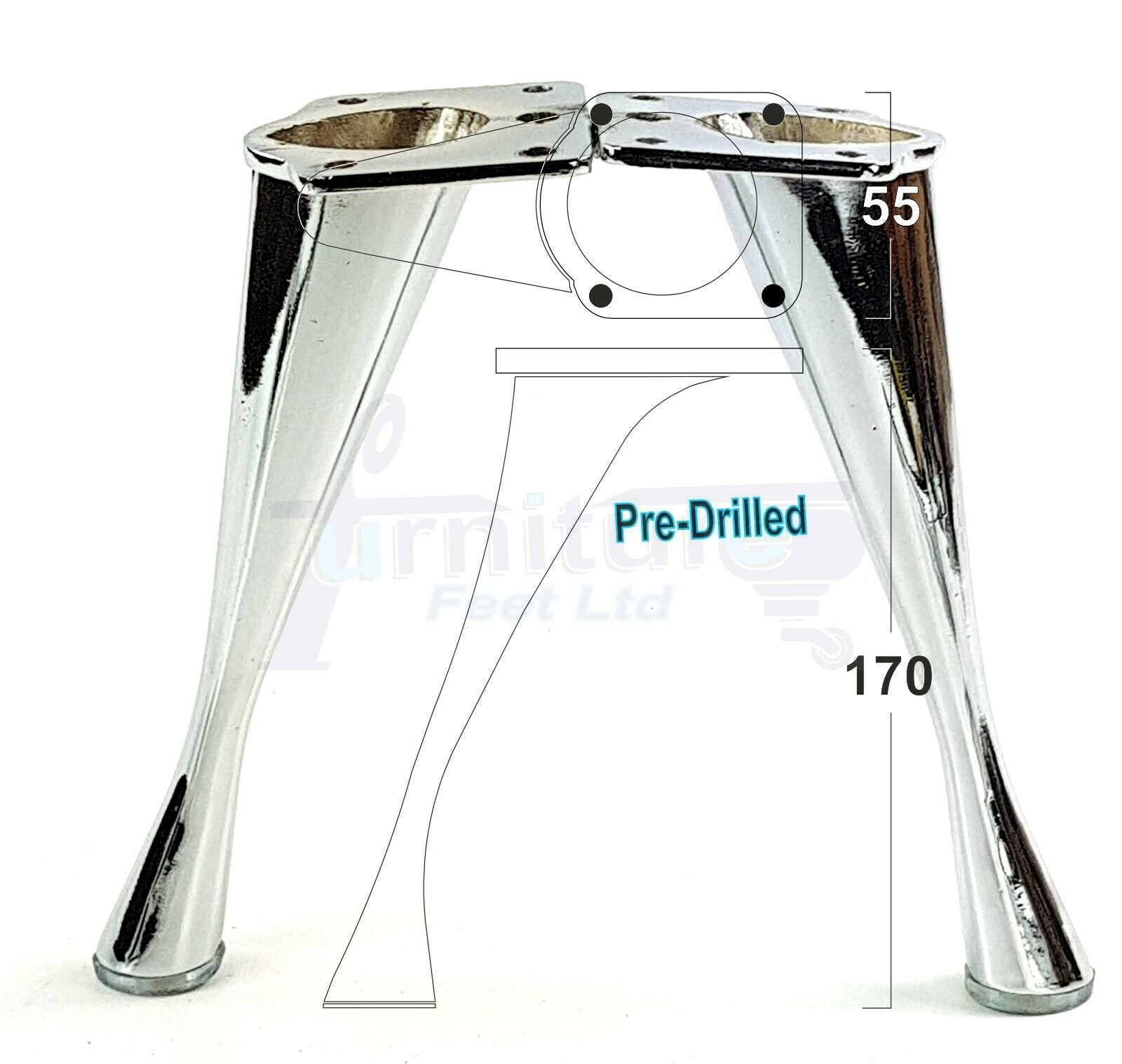 4x Metal Furniture Legs 170mm High Self-Fix Modern Feet Sofa Chair Tables Cabinets