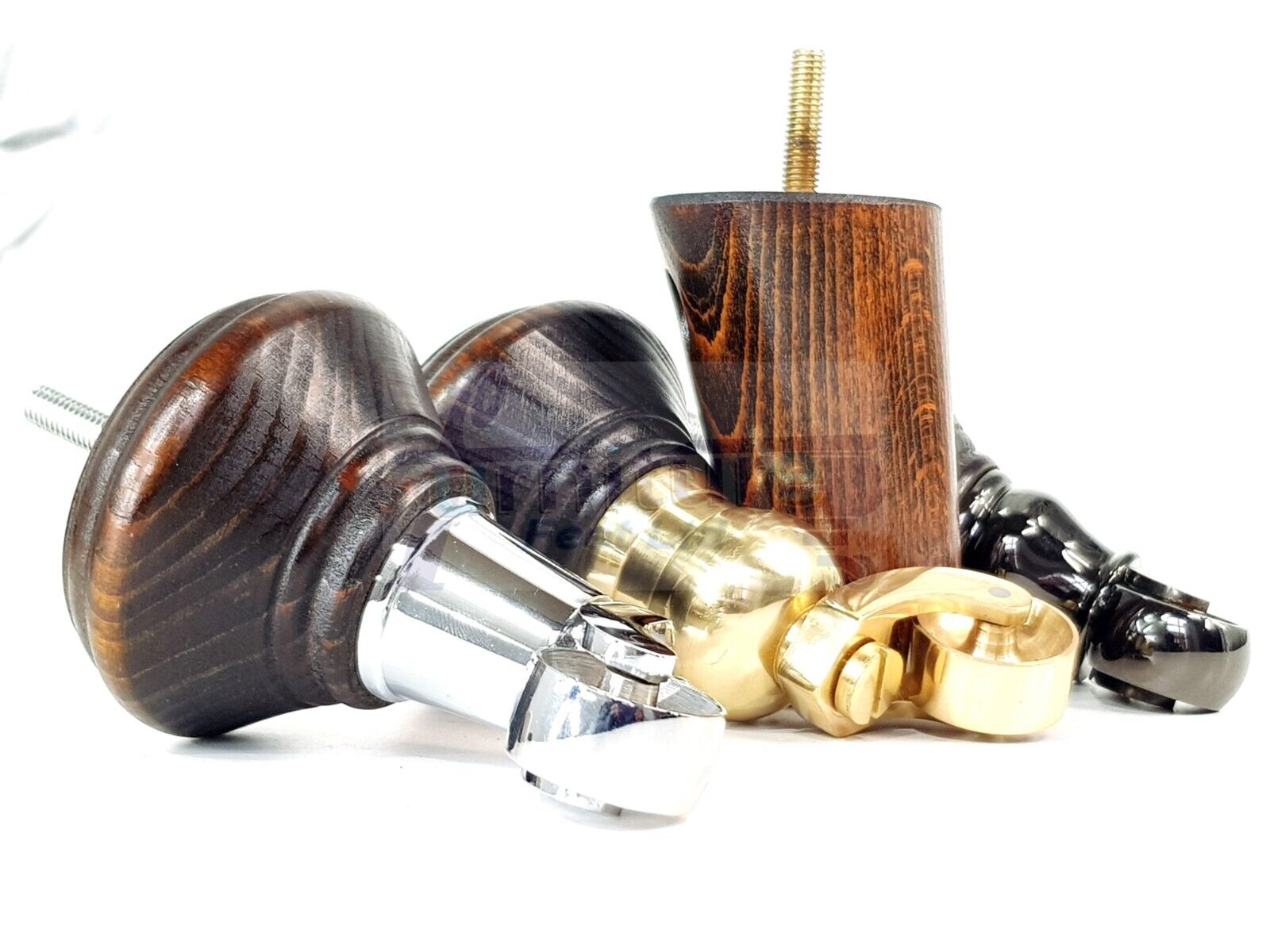 2 Dark Walnut Washed Wood Furniture Sofa Legs With Castor 125mm & 2 Angled Back Feet Chair Settee 100mm High M8