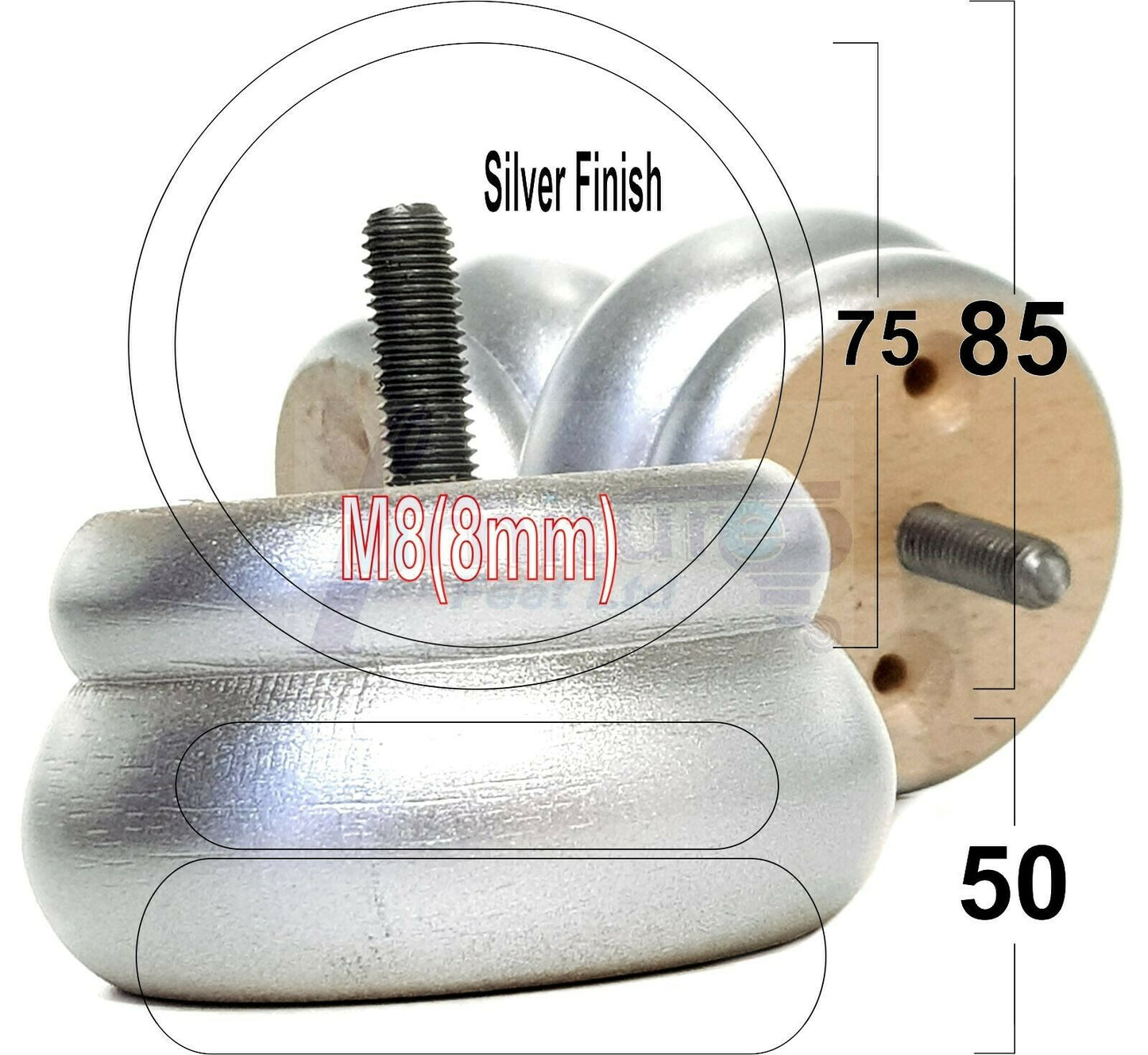 Set Of 4 Turned Wooden Furniture Legs Replacement Bun Feet 50mm High 8mm Thread