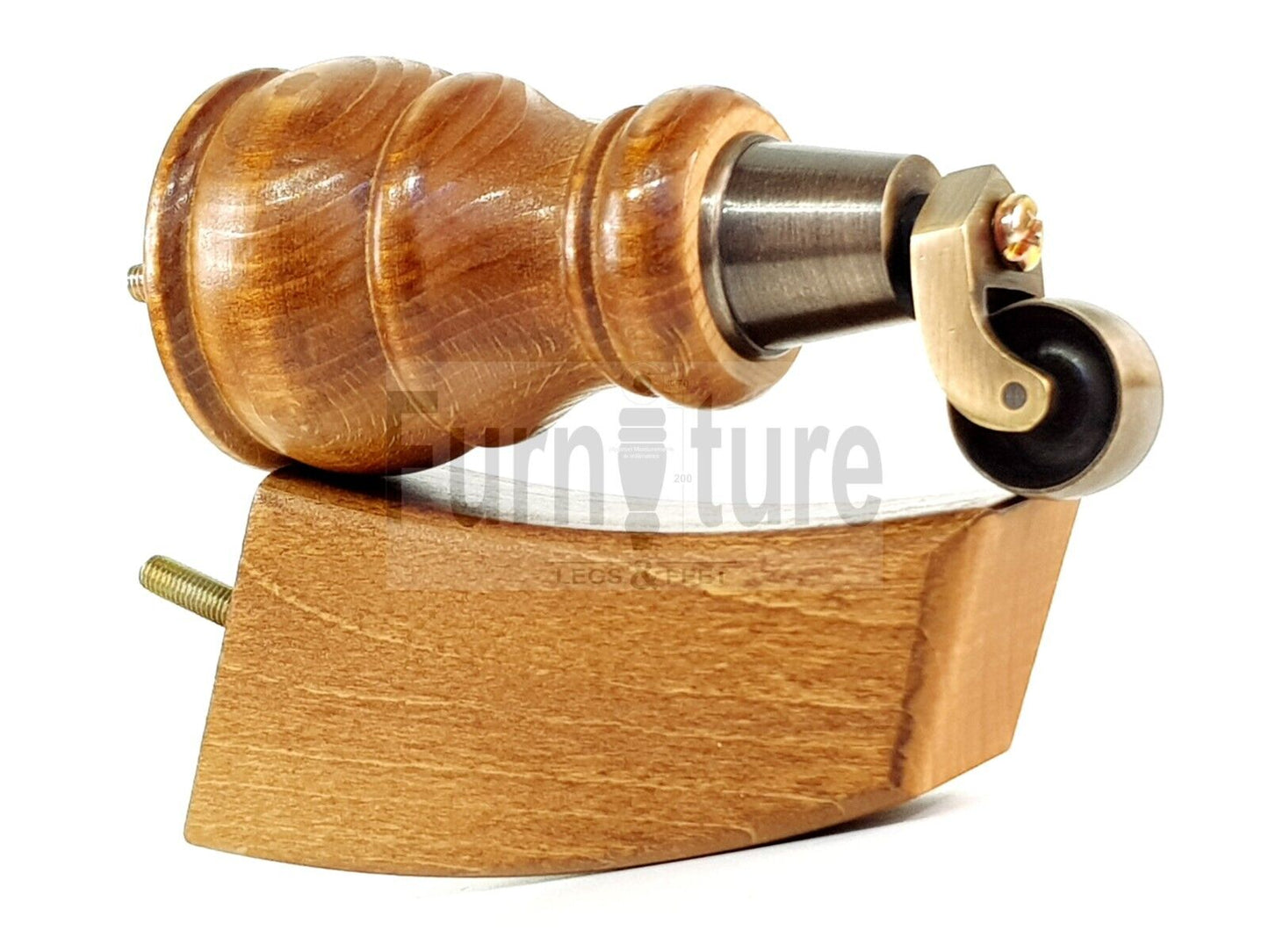 2 Wooden Castor Furniture Sofa Legs & 2 Curved Back Feet  Dark Oak Stain M8 Chair Settee Feet 160mm High