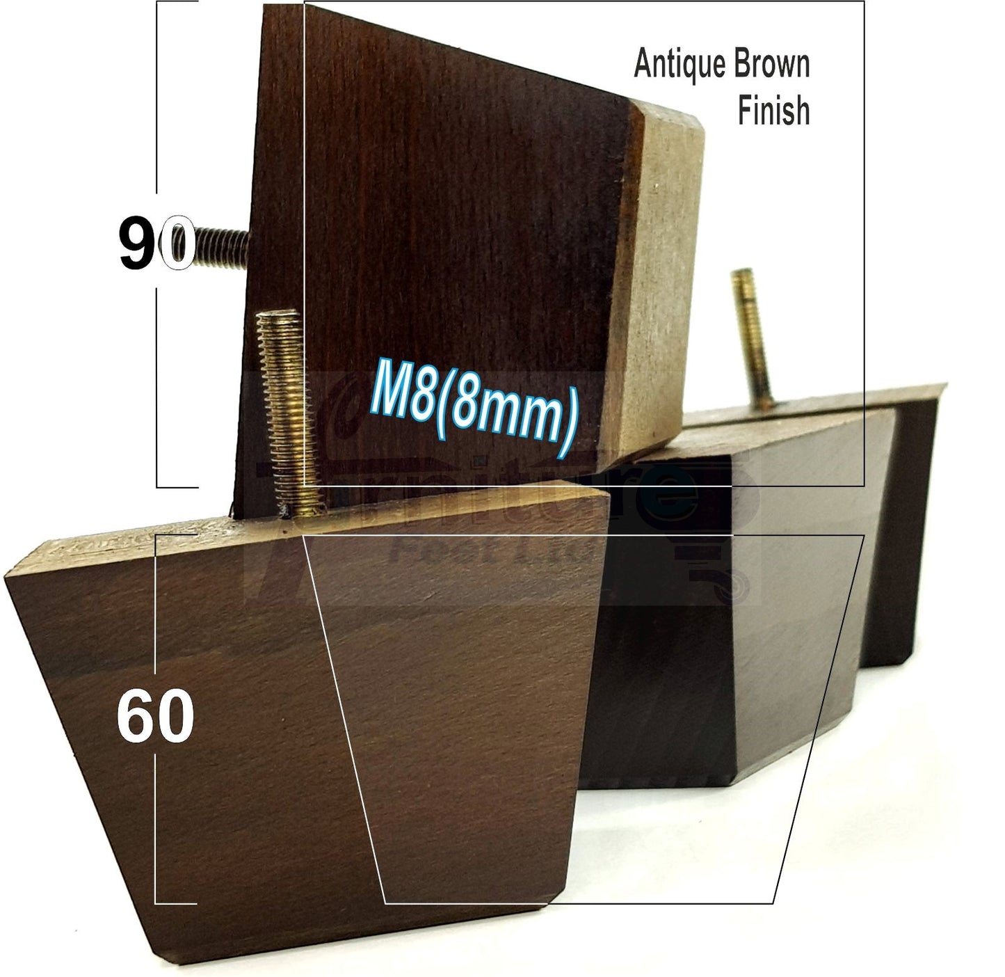 4x Square Wood Sofa Legs 60mm High Replacement Furniture Feet Chairs Cabinets M8 