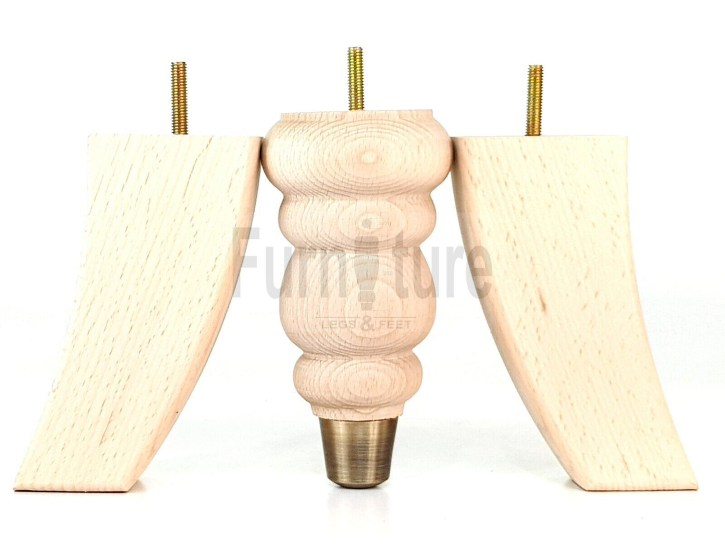 2x Brass Slipper Cup Furniture Feet & 2 Curved M8 Chair Sofa Settee Legs 165mm