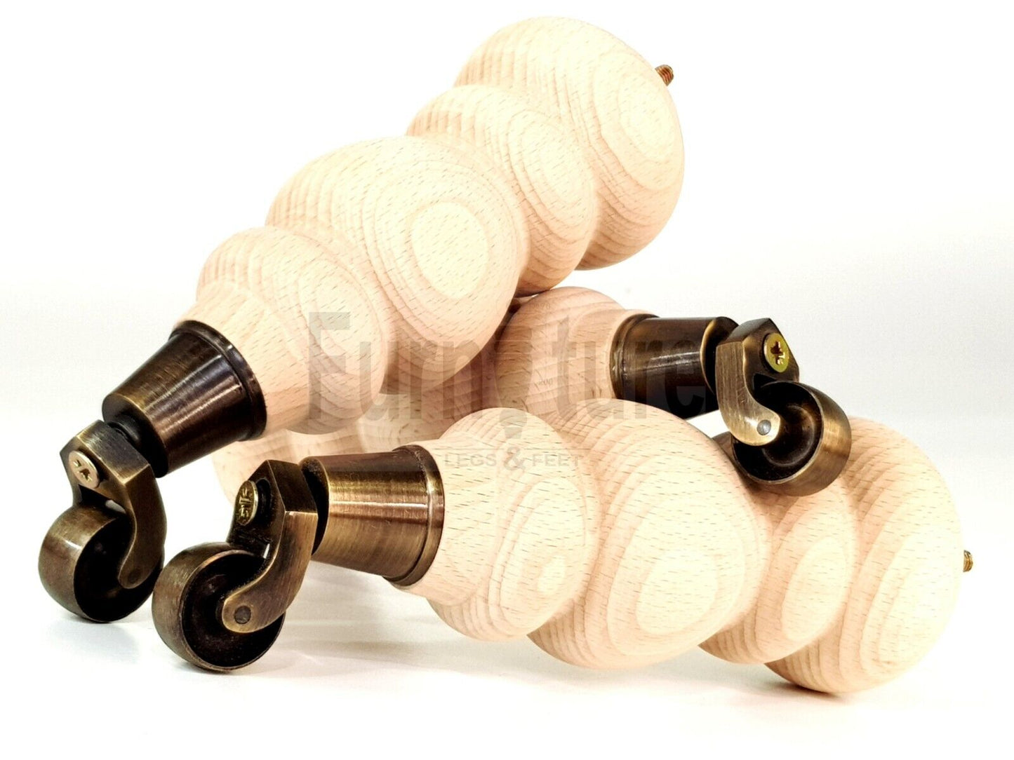 4x Turned Wood Furniture Antique Castor Leg M8 Replacement Feet Chairs Stools Sofa 250mm