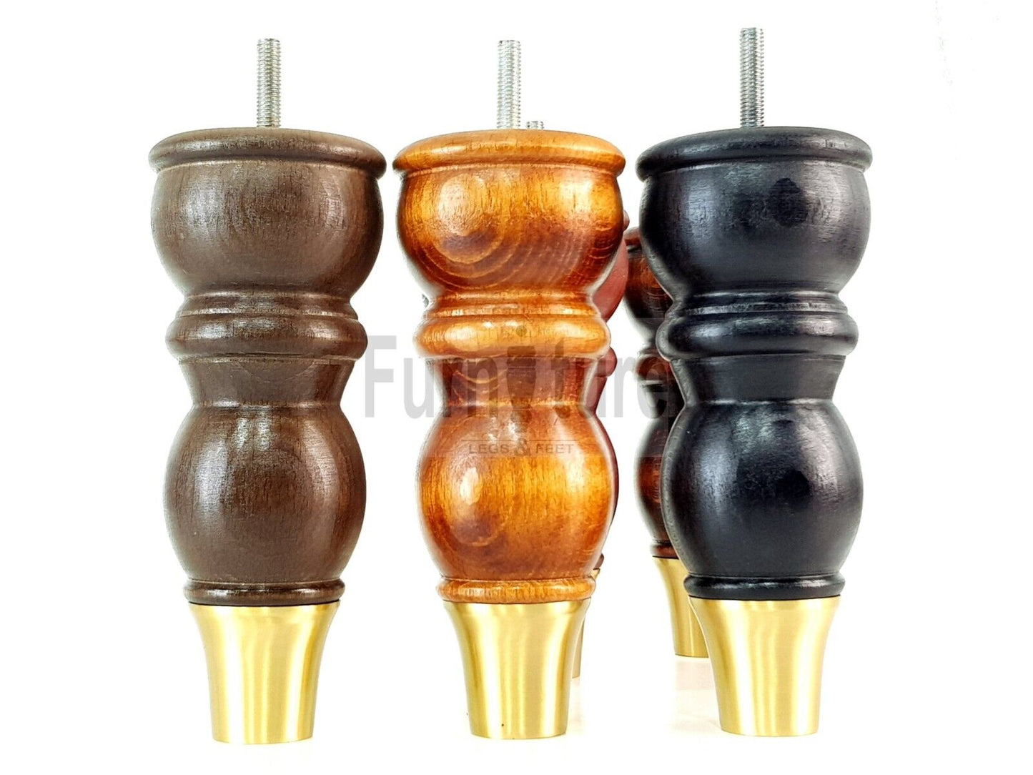 4x Wooden Furniture Feet With Brass Slipper Cup 182mm High Legs M8 Sofas Chairs Settees Cabinets