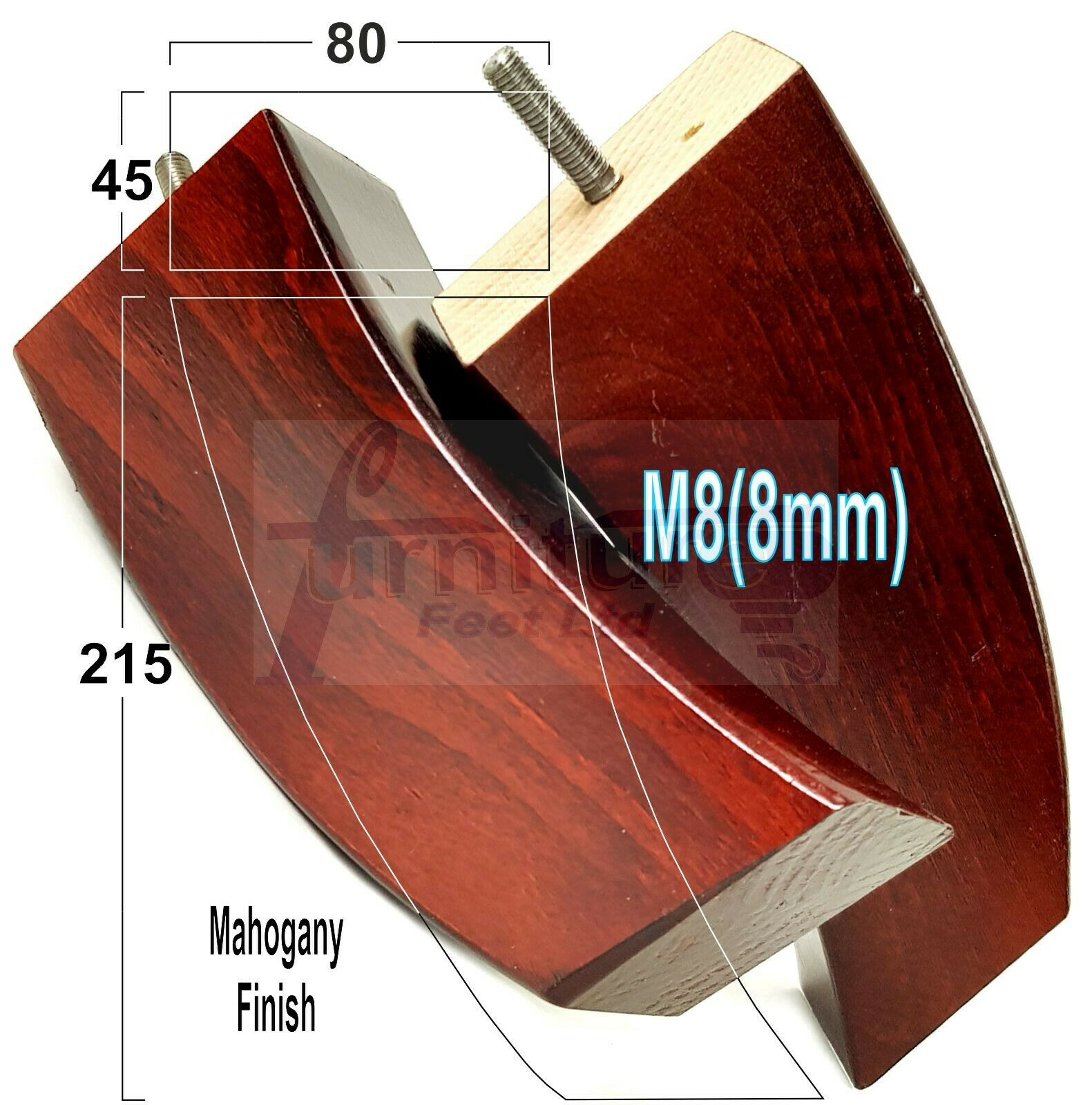 SET OF 4 WOODEN FURNITURE FEET 215mm HIGH REPLACEMENT SOFA LEGS 8mm Thread