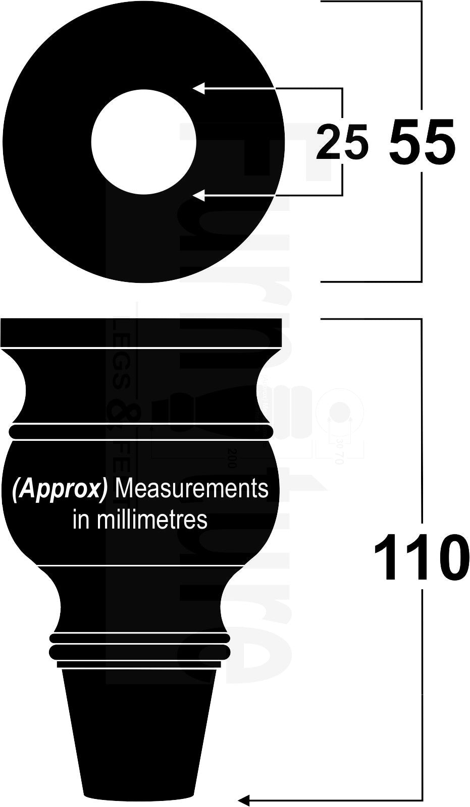 4x Turned Wood Furniture Feet M8(8mm) With Slipper Cup Chair Sofa Settee Legs 110mm