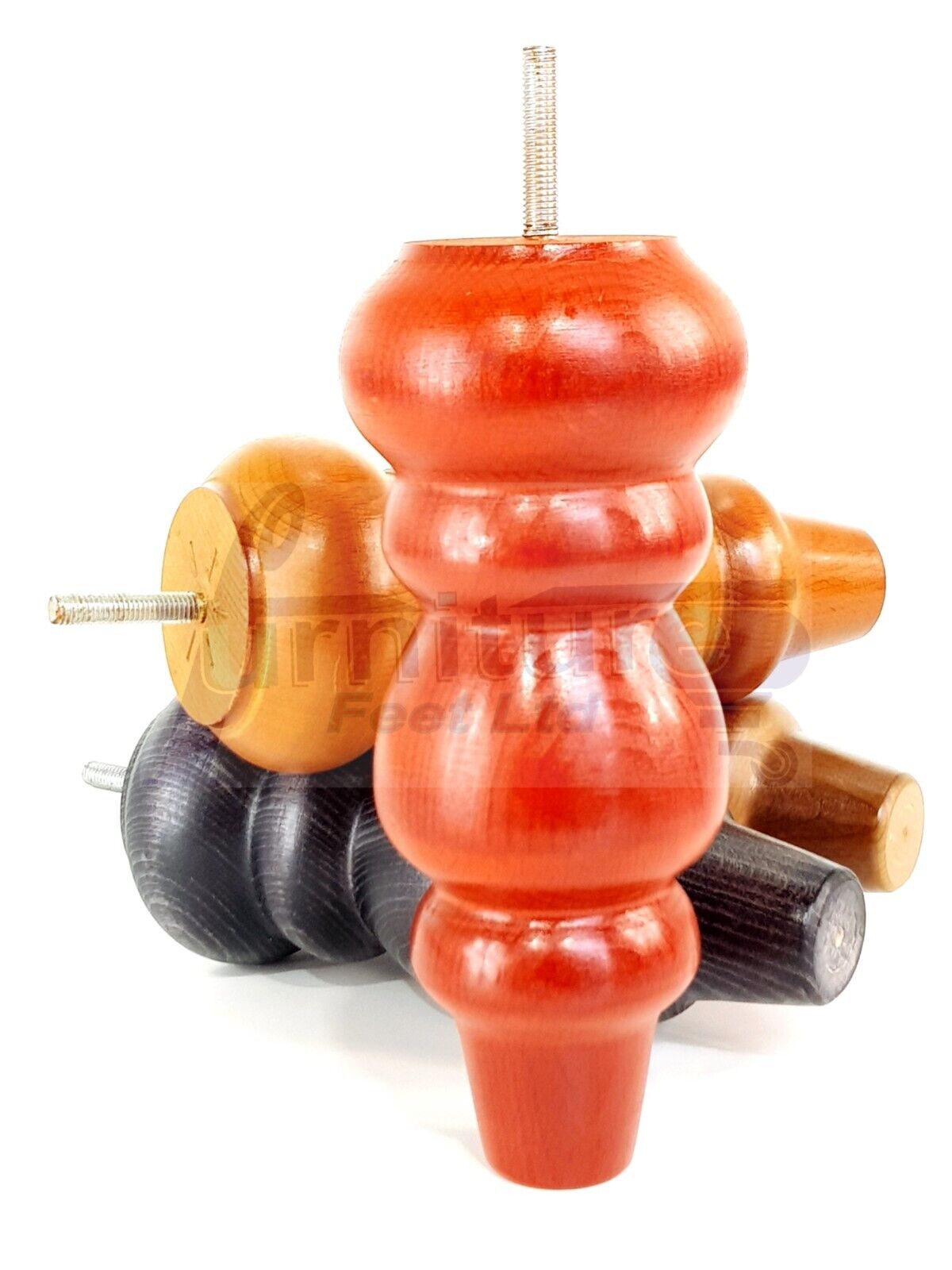 4 Solid Wood Furniture Legs Replacement Turned Chair Feet 200mm High M8 Threaded Dowl