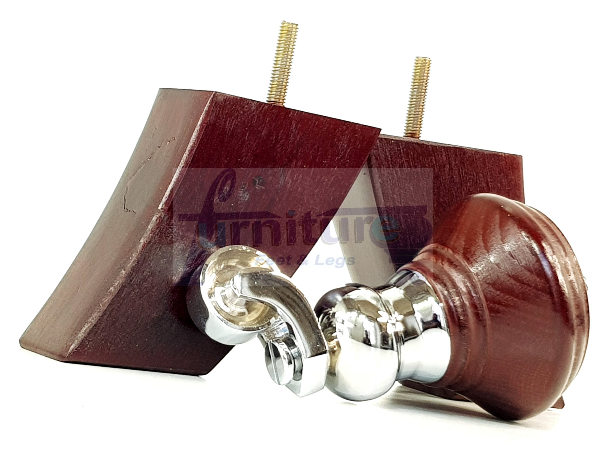 4 Turned Mahogany Replacement Furniture Legs With Wheels 2 Castor Feet 120mm High 2 Curved Wood Chairs Stools Sofa Beds Cabinets M8