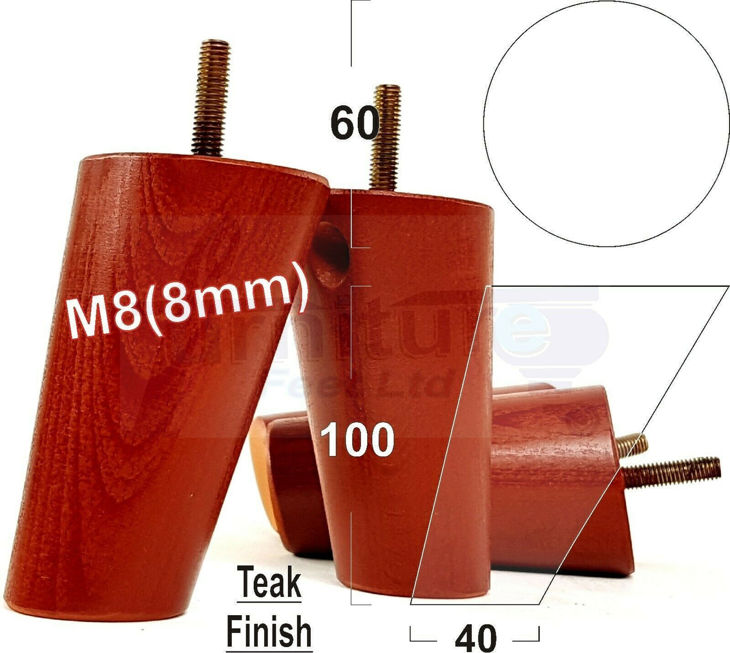 4 Solid Wood Turned Furniture Feet Replacement Mid Centry Angled Retro Legs 100mm High M8 Sofa Chairs Stools Cabinets Beds