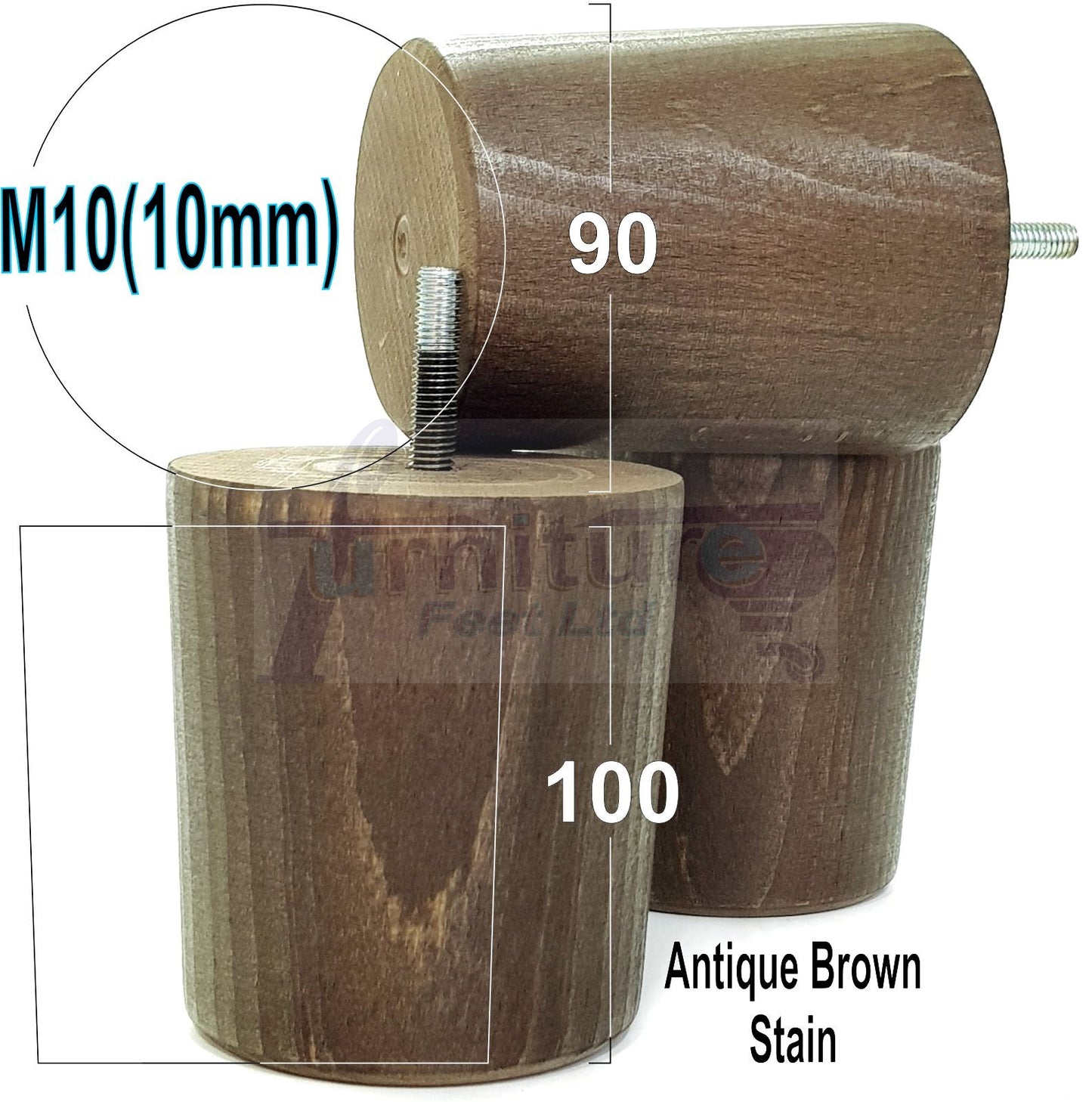 4x Turned Wood Furniture Legs Chair Sofa Bed M10 Replacement Settee Feet 100mm