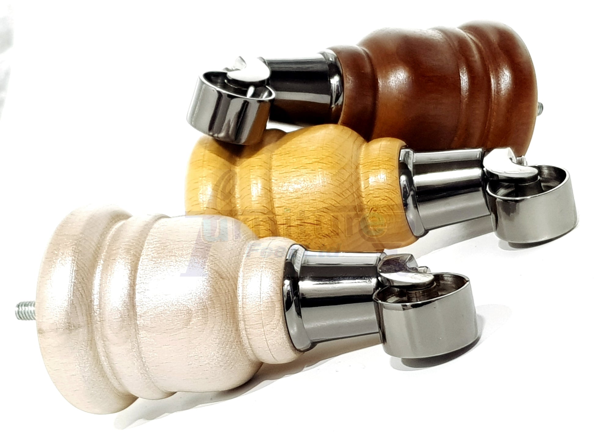 4 Turned Wood Furniture Feet With Black Chrome Castors 155mm Legs Sofas Chairs Stools Cabinets Beds M8 6 Inches