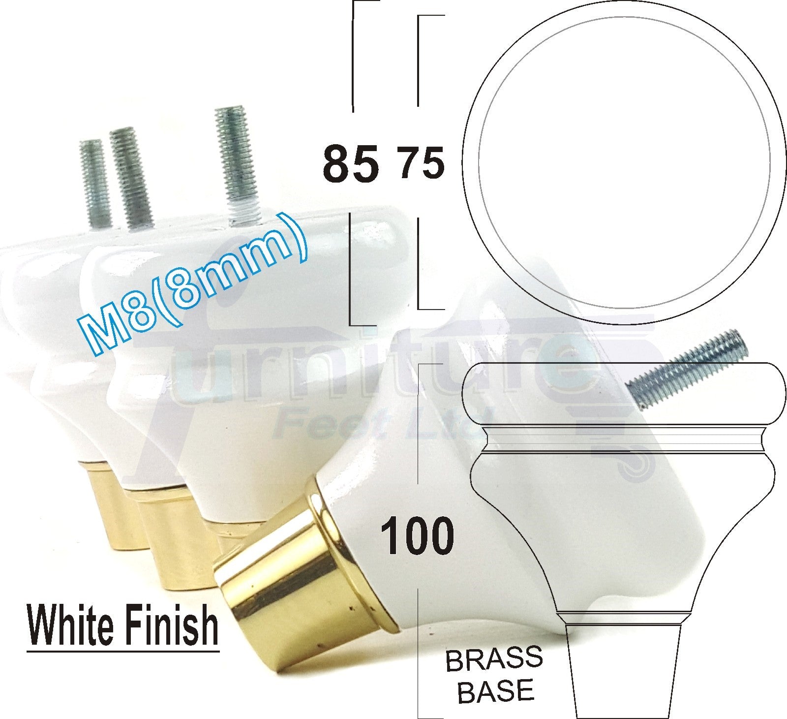 4x Turned Wood Furniture Feet M8(8mm) With Slipper Cup Chair Sofa Settee Legs 110mm