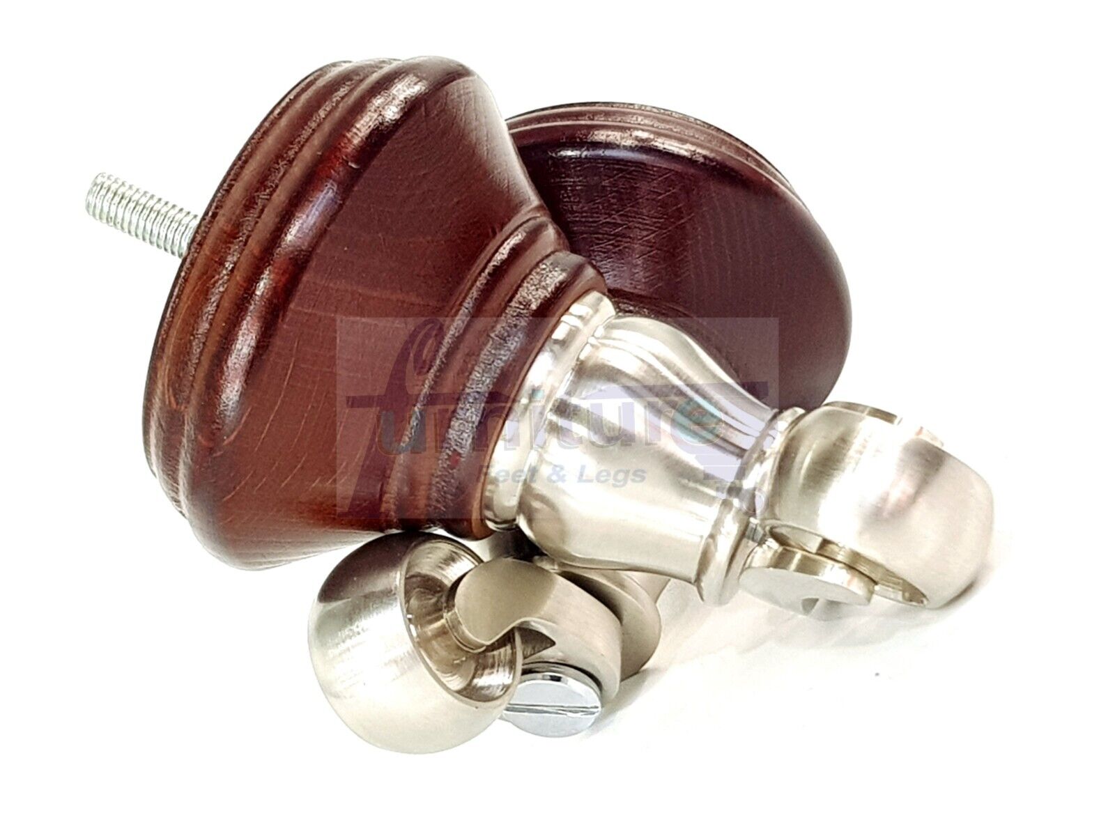 4x Antique Mahogany Wooden Furniture Sofa Legs M8 With Castors Replacment Chair Settee Feet 115mm - 125mm High