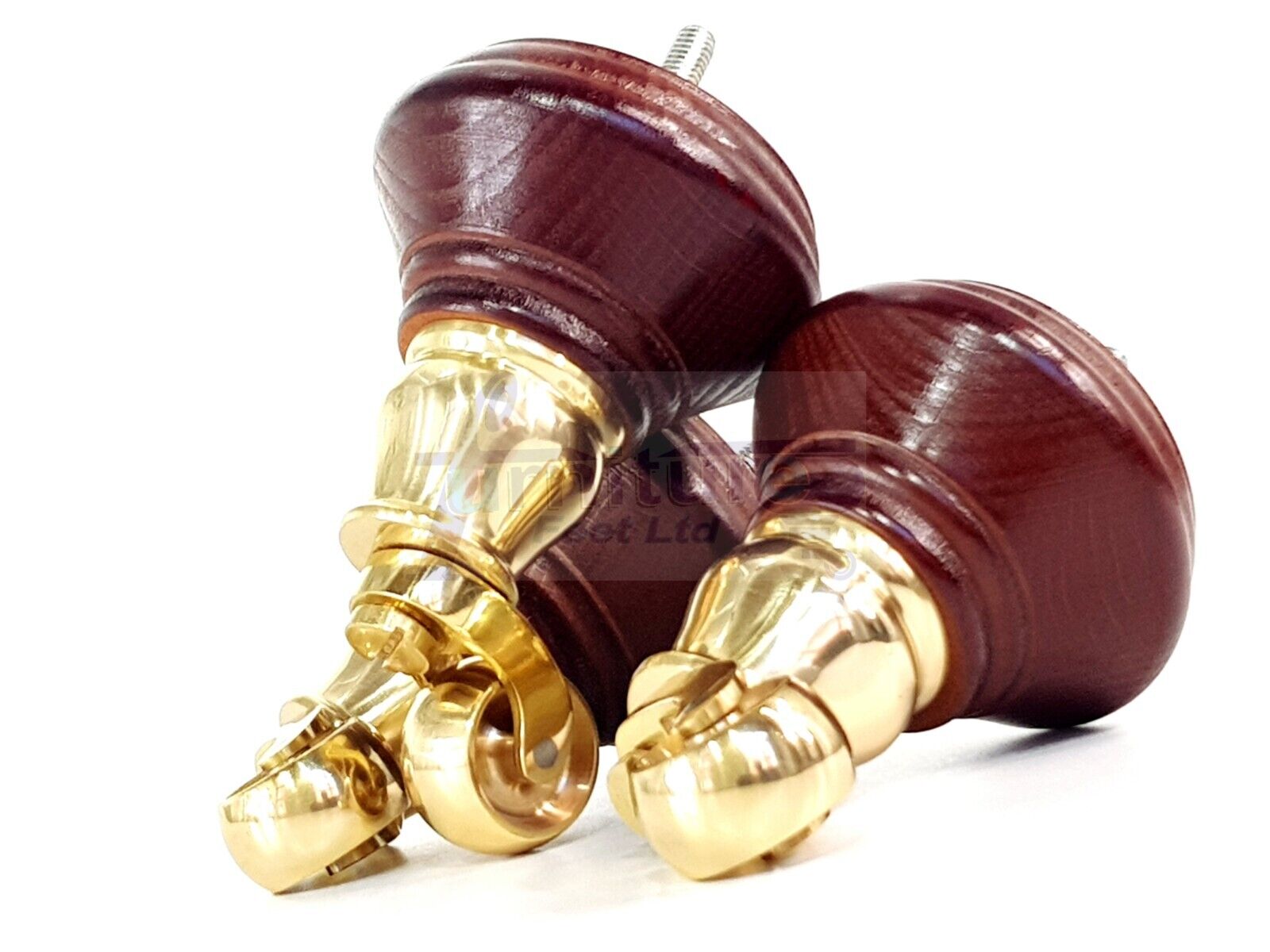 4x Mahogany Wooden Furniture Sofa Legs M8 With Castors Replacment Chair Settee Feet 115mm - 125mm High