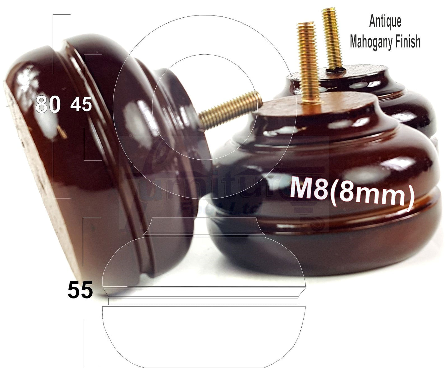 4 Wood Replacment Furniture Legs M8 Sofa Settee Bed Feet 55mm High