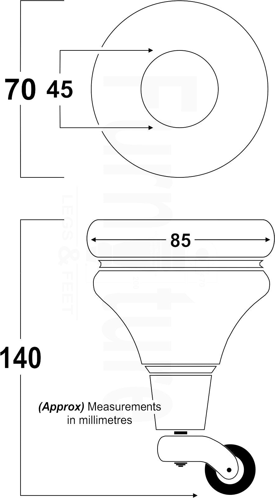 4x Turned Furniture Wood Feet With Antique Brass Castors 140mm Sofas Chairs Settee Cabinets Beds M8(8mm)