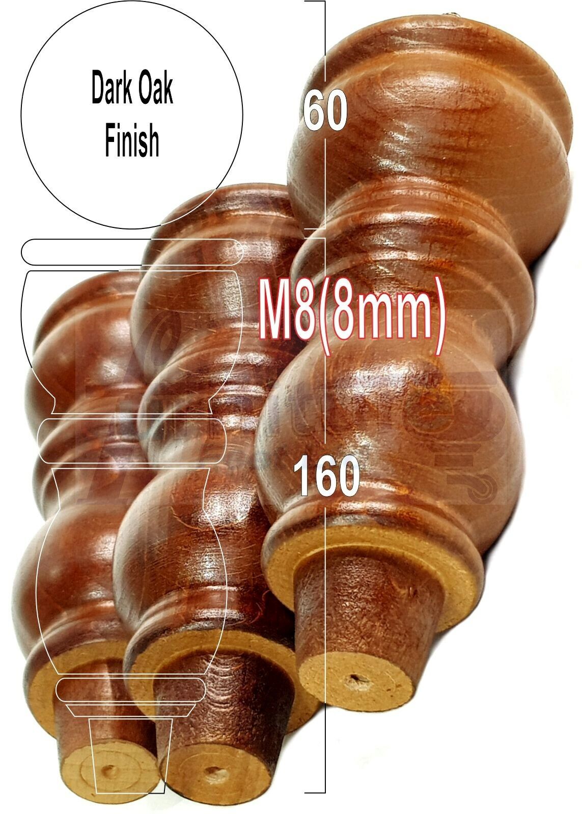 Solid Wood Furniture Feet Set of 4 Legs 160mm High For Sofas Chairs Stools Cabinets & Beds M8