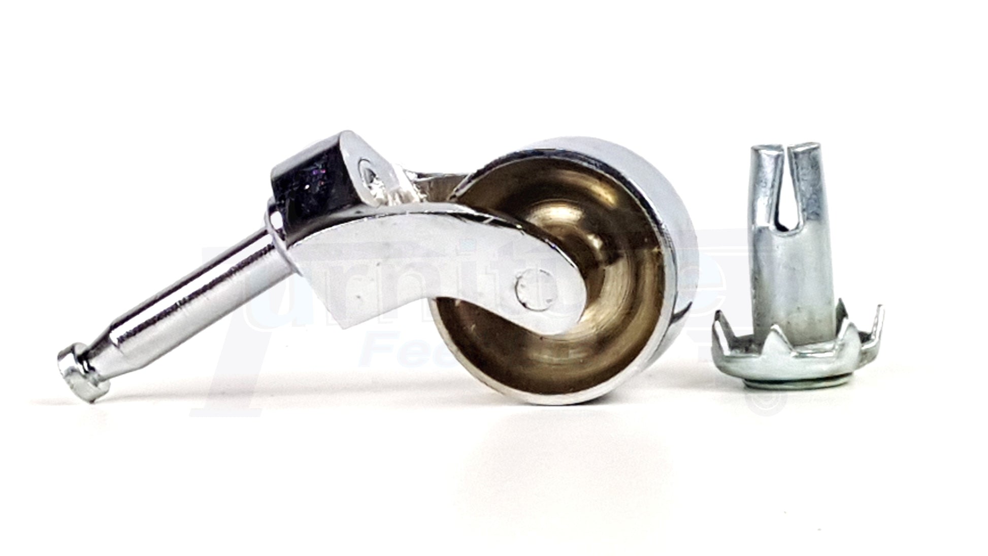 Chrome Castor & Socket 32mm Wheel Push In, Grip Neck Castors For Furniture