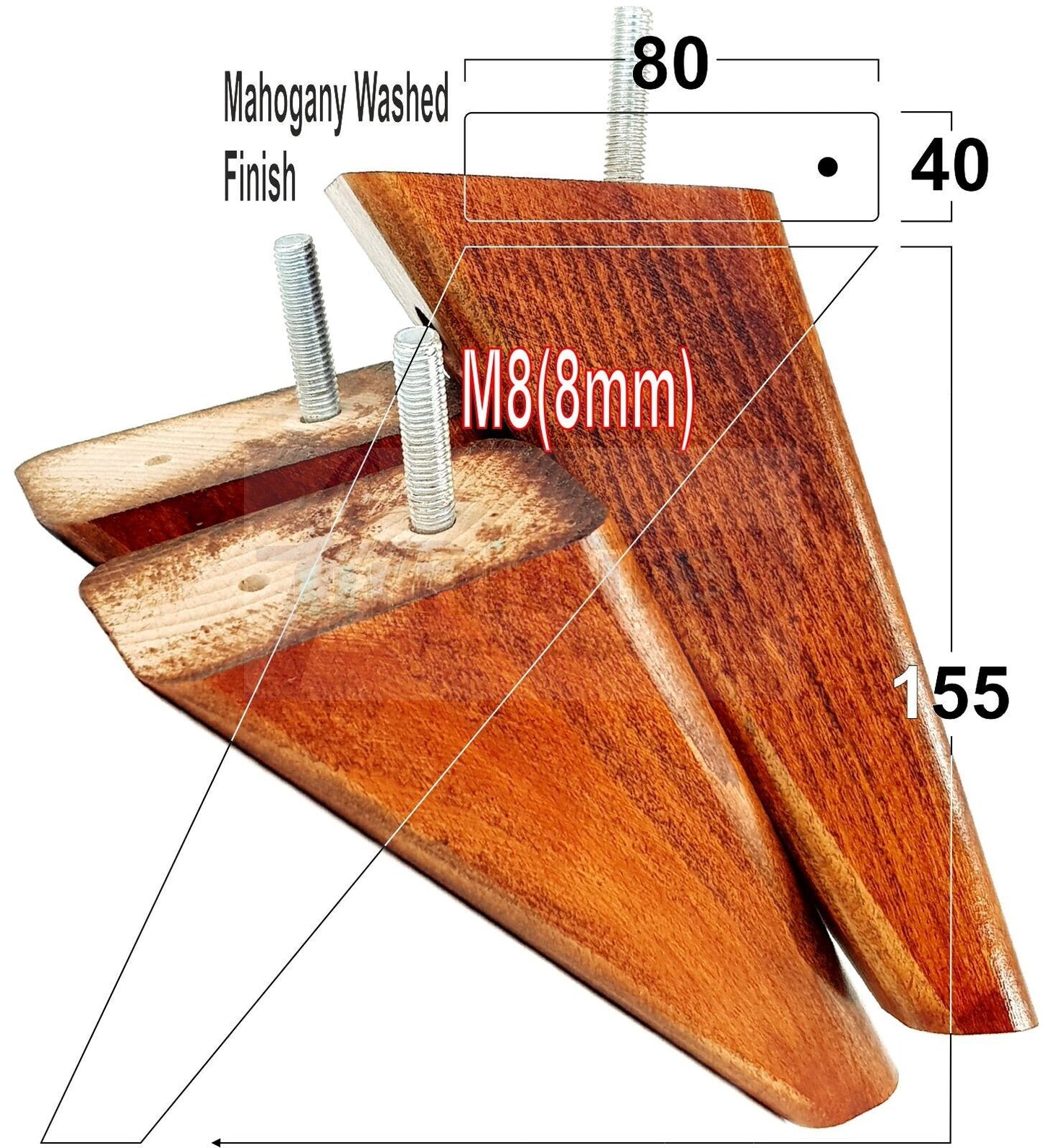 4 Replacement Tapered Feet 155mm High Wood Angled Furniture Legs 6 Inches Tall Chairs Stools Sofa's Beds Settee Cabinets M8