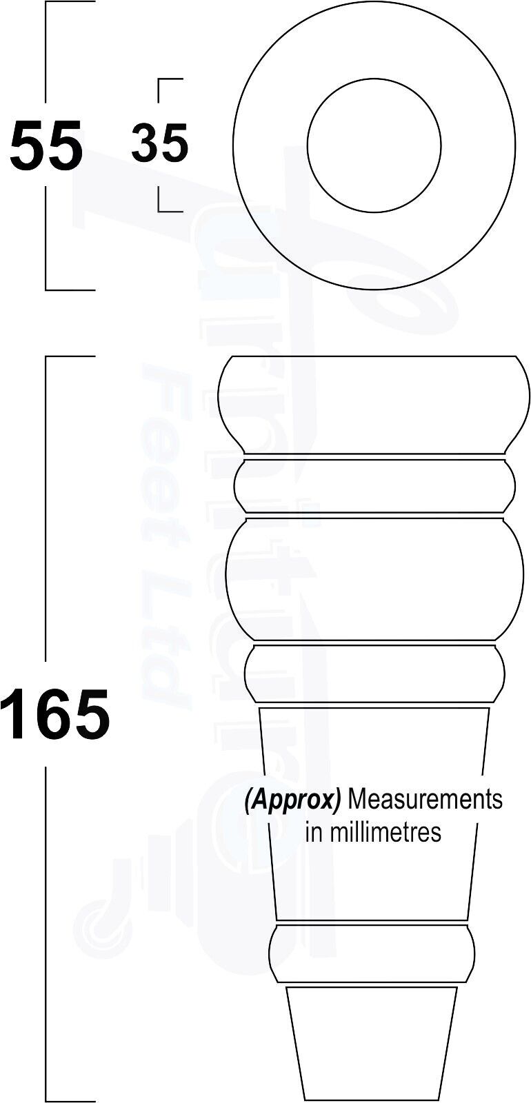 4 Wood Turned Furniture Legs Replacement Bun Feet 165mm High Multiple Colours 6.5 Inches Chairs Stools Sofa's Beds Settee Cabinets M8