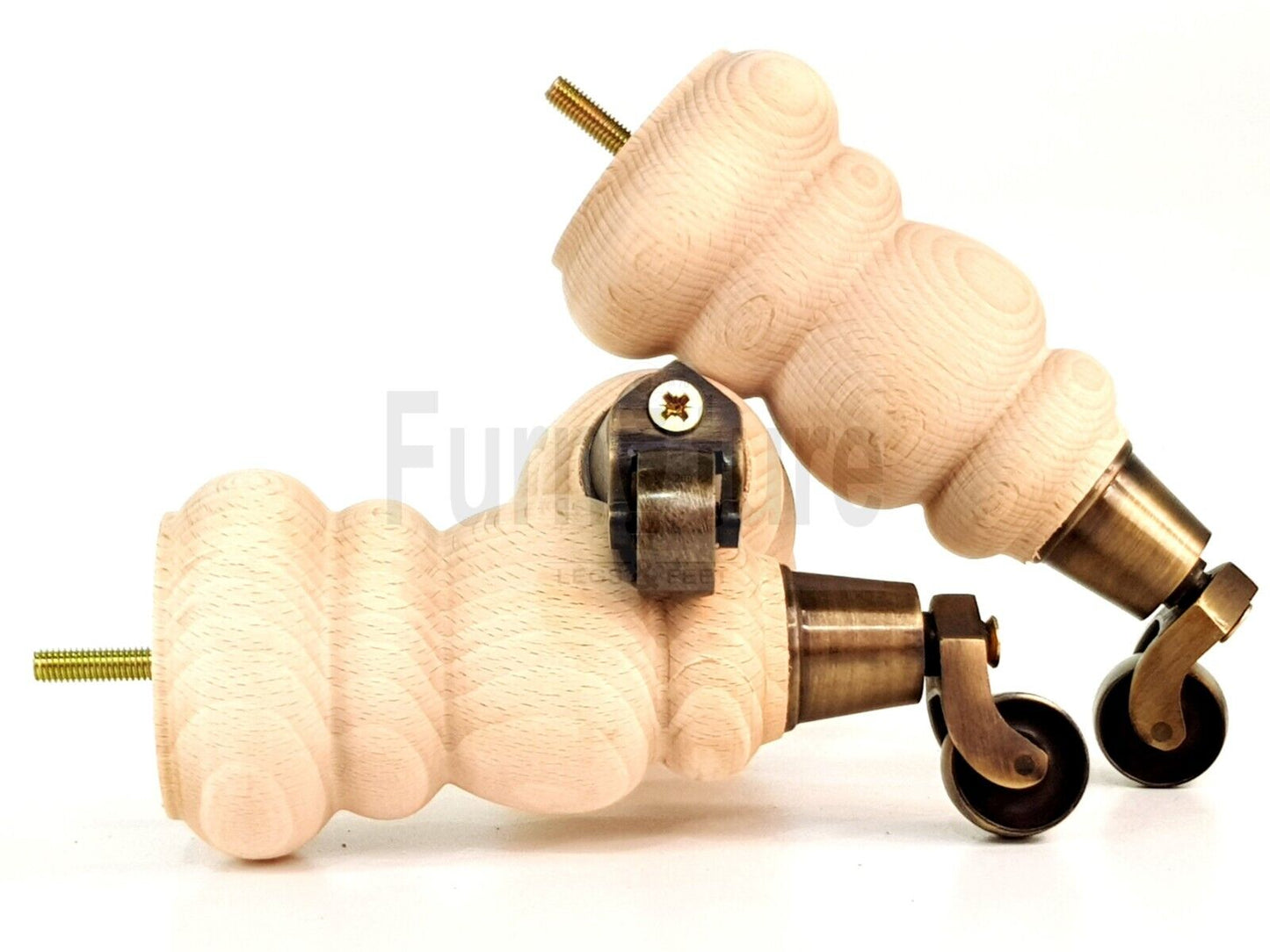 4x Turned Solid Wood Furniture Legs Replacement Feet 200mm High 8mm Thread