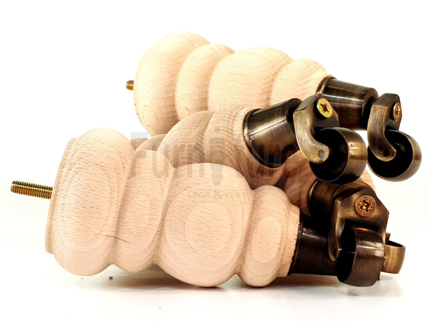 4x Turned Solid Wood Furniture Legs Replacement Feet 200mm High 8mm Thread