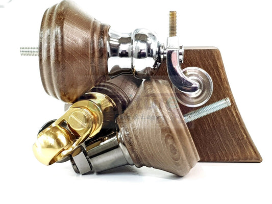 2 Antique Brown Stain Wood Furniture Sofa Feet With Castor 125mm & 2 Curved Legs Chair Settee 100mm High M8