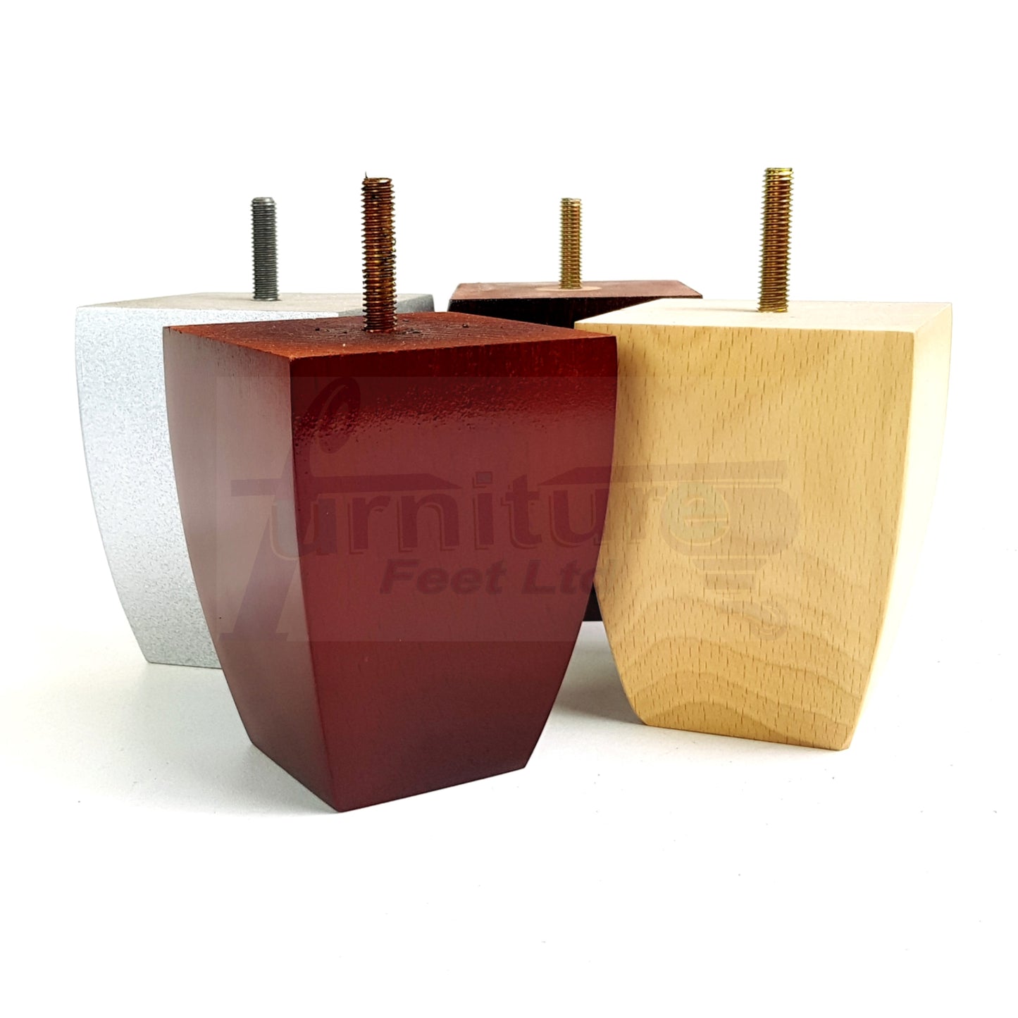 Set Of 4 Square Block Solid Wood Furniture Feet Replacement Legs 100mm High M10 Thread