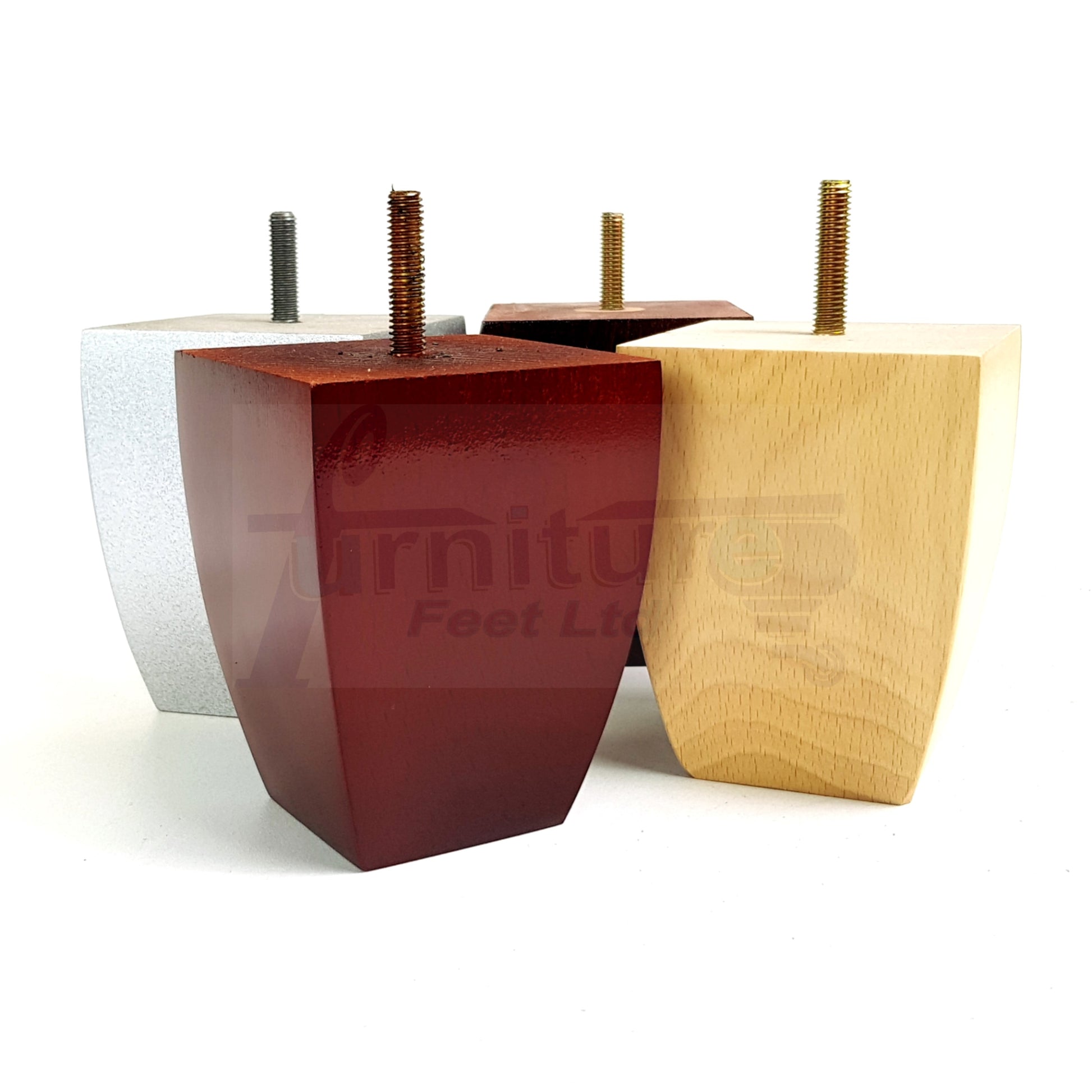 Set Of 4 Square Block Solid Wood Furniture Feet Replacement Legs 100mm High M10 Thread