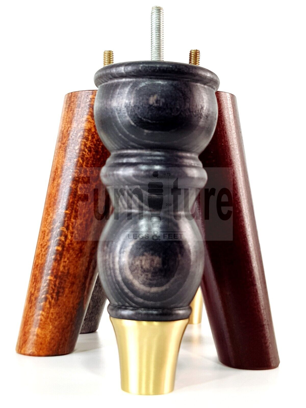 4x Wooden Furniture Feet 2x With Brass Slipper Cup 182mm High Legs M8 Sofas Chairs Settees Cabinets