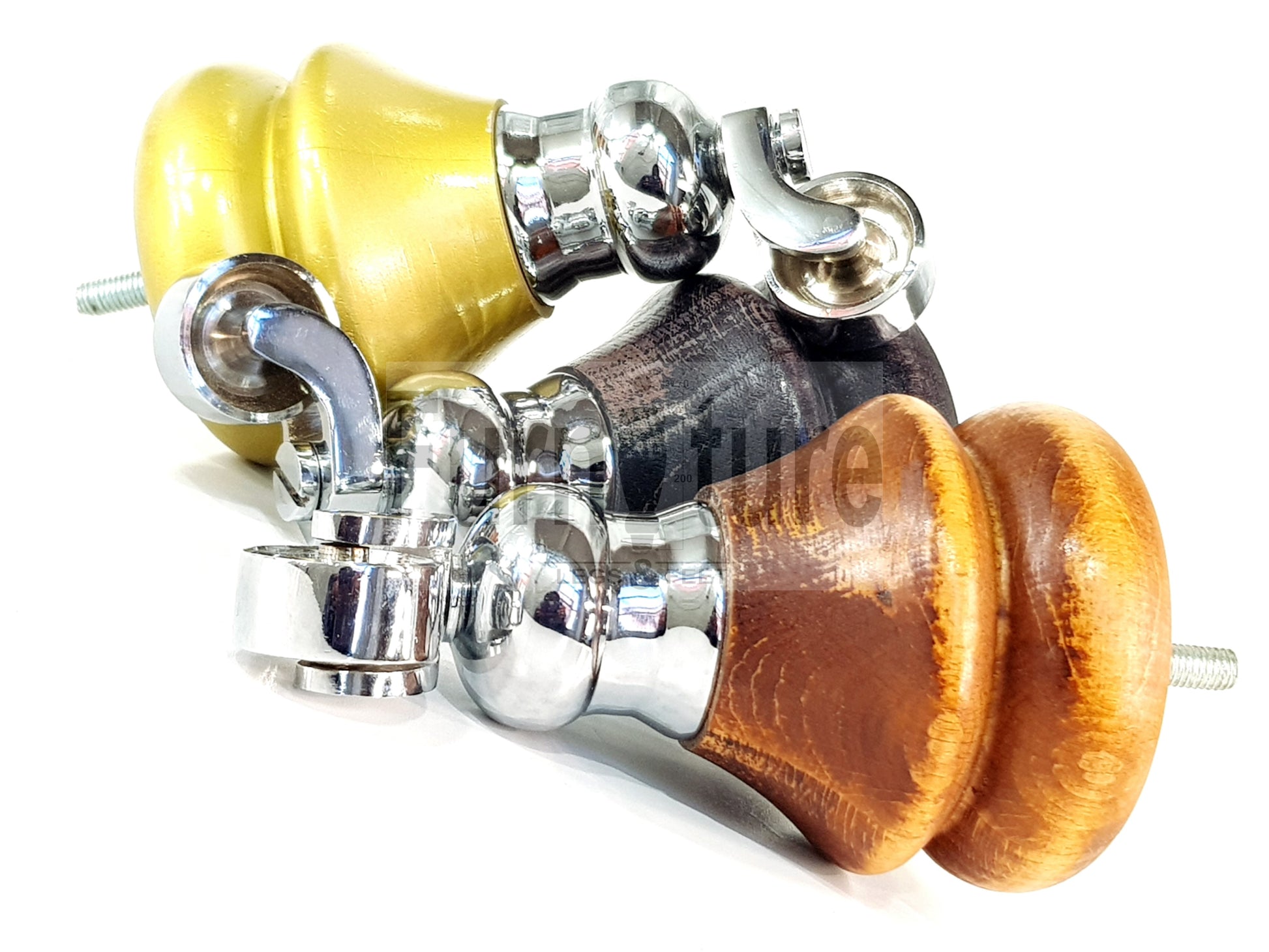 Set Of 4 Turned Furniture Wood Feet With Chrome Castors 150mm Sofas Chairs Settee Cabinets Beds M8(8mm)