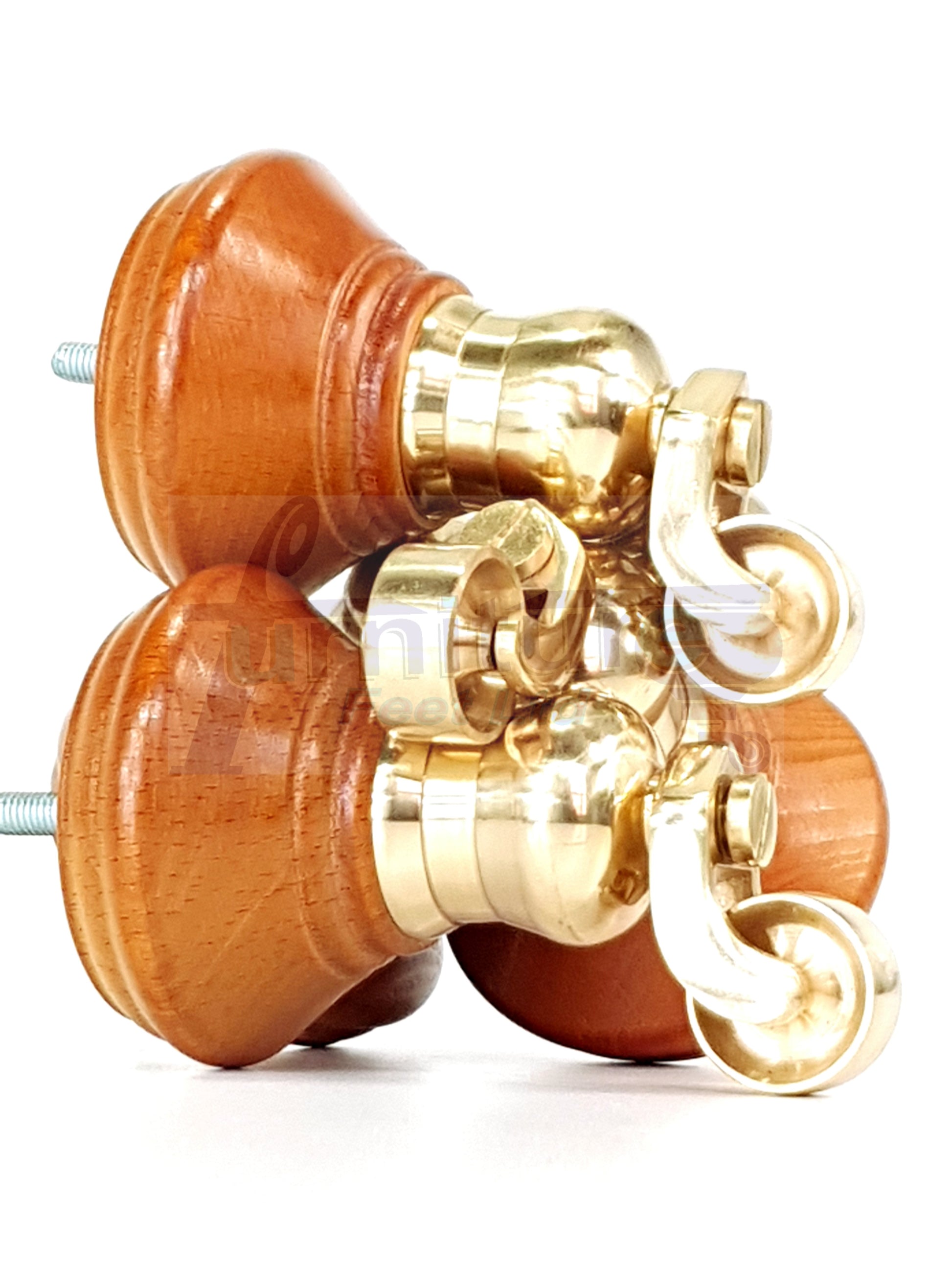 4x Golden Oak Wooden Furniture Sofa Legs M8 With Castors Replacement Chair Settee Feet 115mm - 125mm High