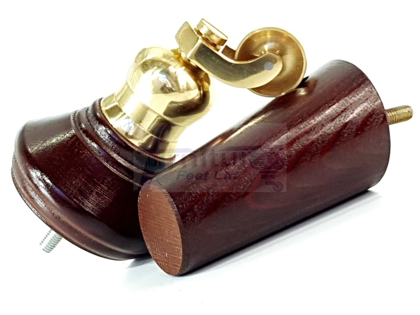 2 Antique Mahogany Wood Furniture Sofa Legs With Castor 125mm & 2 Angled Back Feet Chair Settee 100mm High M8