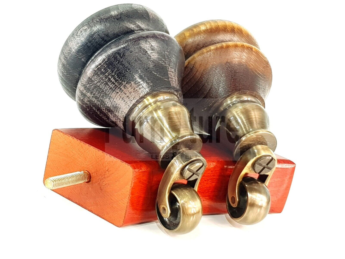 Turned Wood Furniture Feet 2 With Antique Brass Castors 140mm & 2 Curved Back Legs Sofas Chairs Beds 8mm