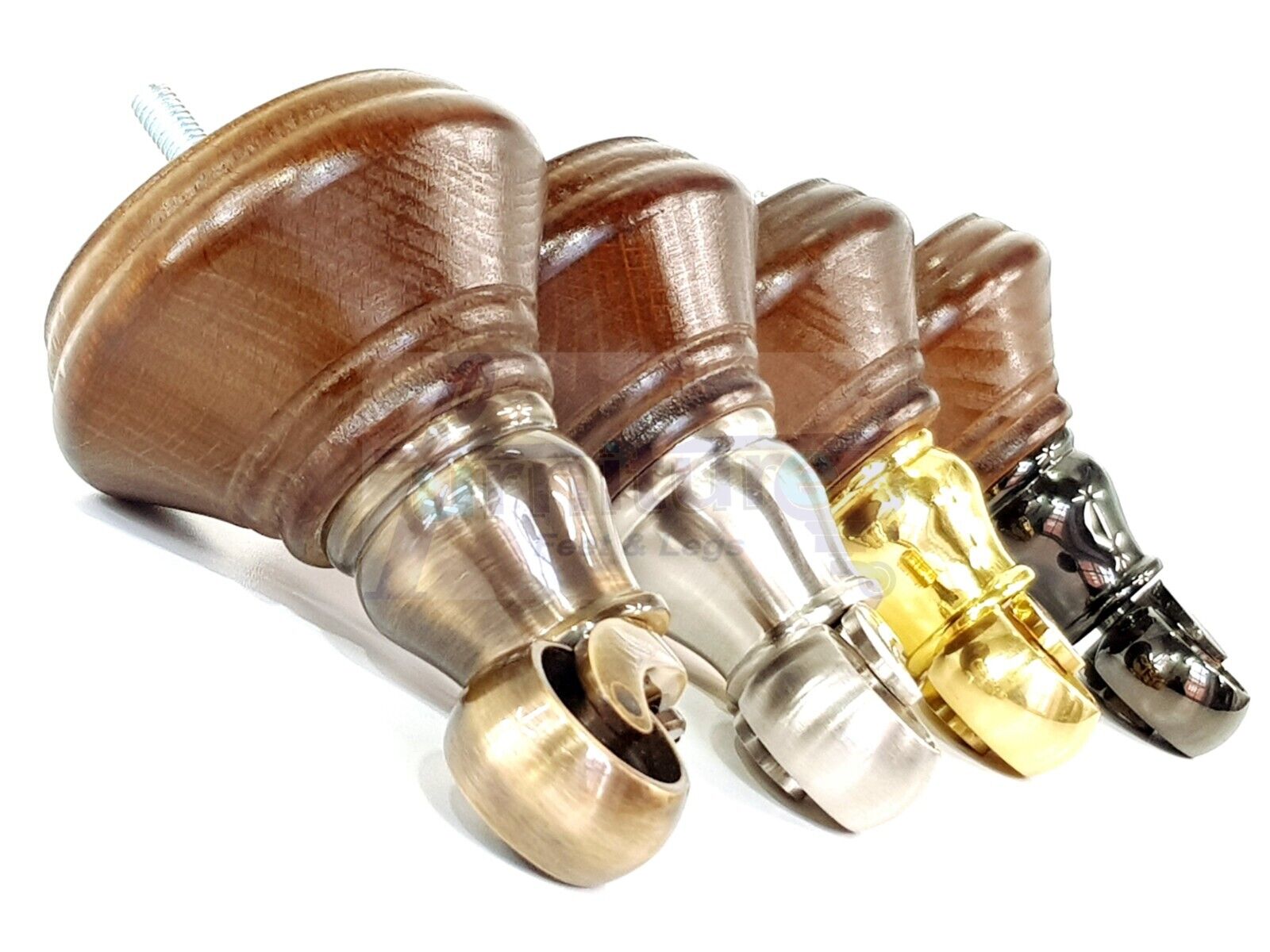 4x Antique Brown Wooden Furniture Sofa Legs M8 With Castors Replacment Chair Settee Feet 115mm - 125mm High