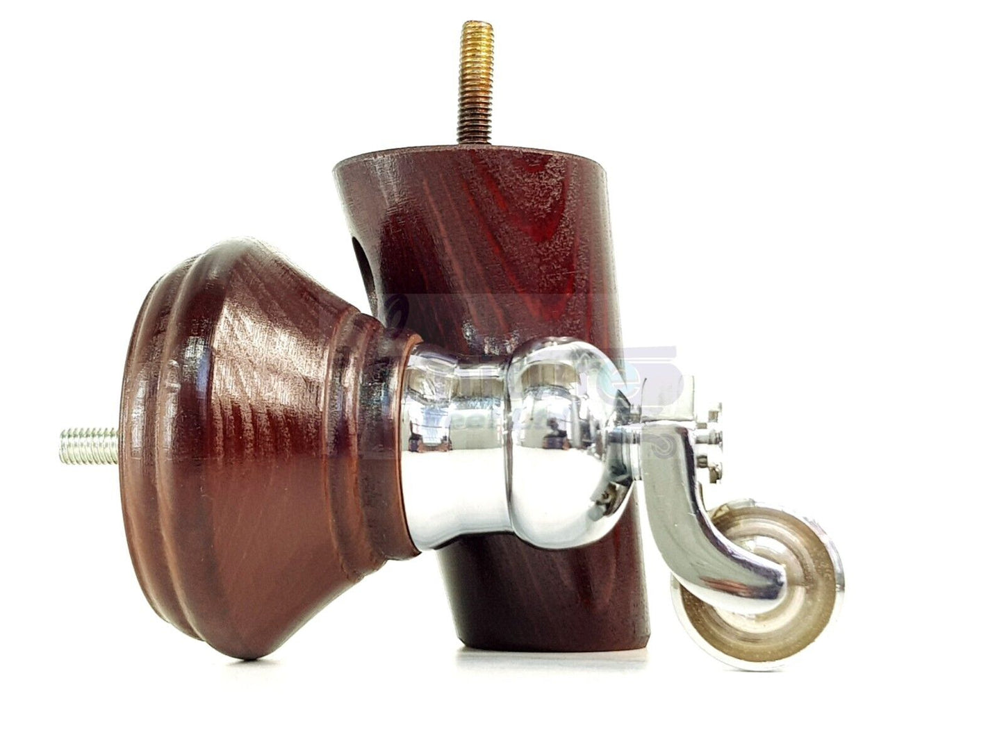 2 Antique Mahogany Wood Furniture Sofa Legs With Castor 125mm & 2 Angled Back Feet Chair Settee 100mm High M8