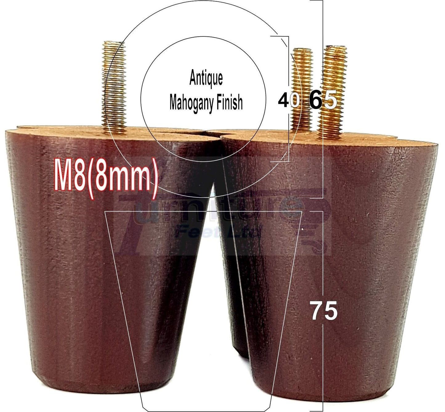4x Solid Wood Turned Furniture Legs Replacement Bun Feet 75mm High Chairs Stools Sofa's Beds Settee M8