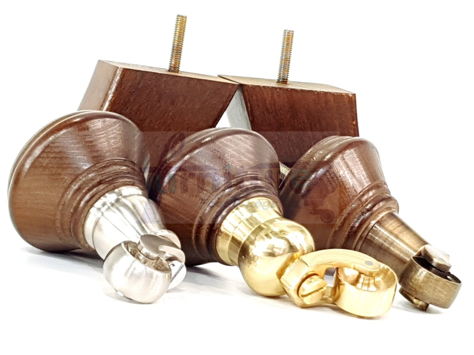 2 Antique Brown Wood Furniture Sofa Feet With Castor 125mm & 2 Curved Legs Chair Settee 100mm High M8