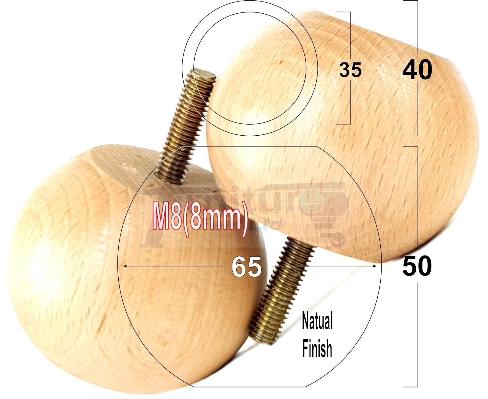 4 Solid Round Wood Turned Furniture Legs Replacement Bun Feet 2 Inches 50mm High Chairs Sofa Beds Settee M8 