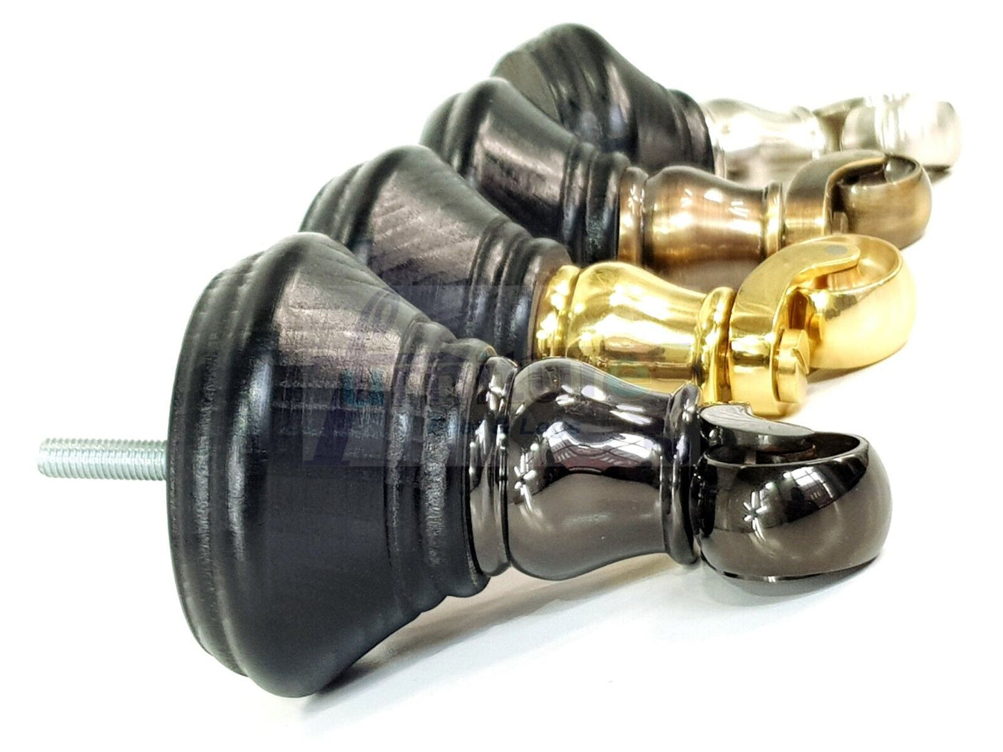 4x Black Wooden Furniture Sofa Legs M8 With Castors Replacment Chair Settee Feet 115mm - 125mm High