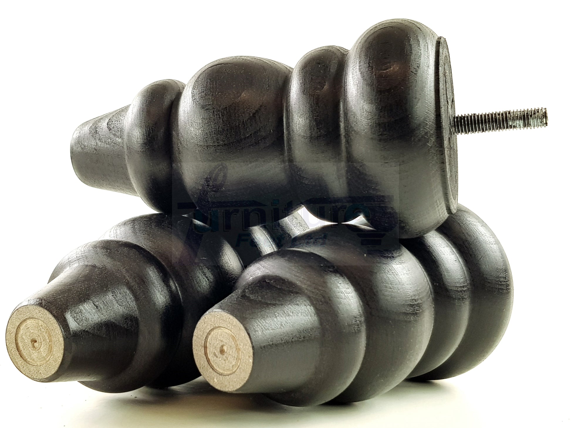 4x Solid Turned Wood Furniture Legs Chair Settee Feet 155mm 8mm Thread Black