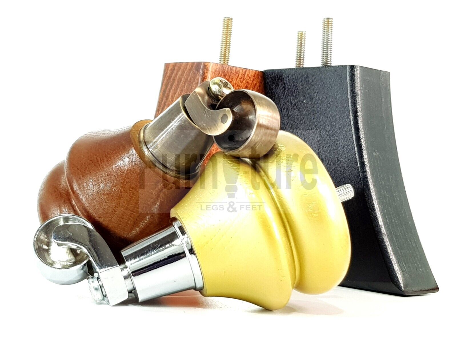 Turned Wood Furniture Feet 2 With Brass Castors 140mm & 2 Curved Back Legs Sofas Chairs Cabinets Beds M8