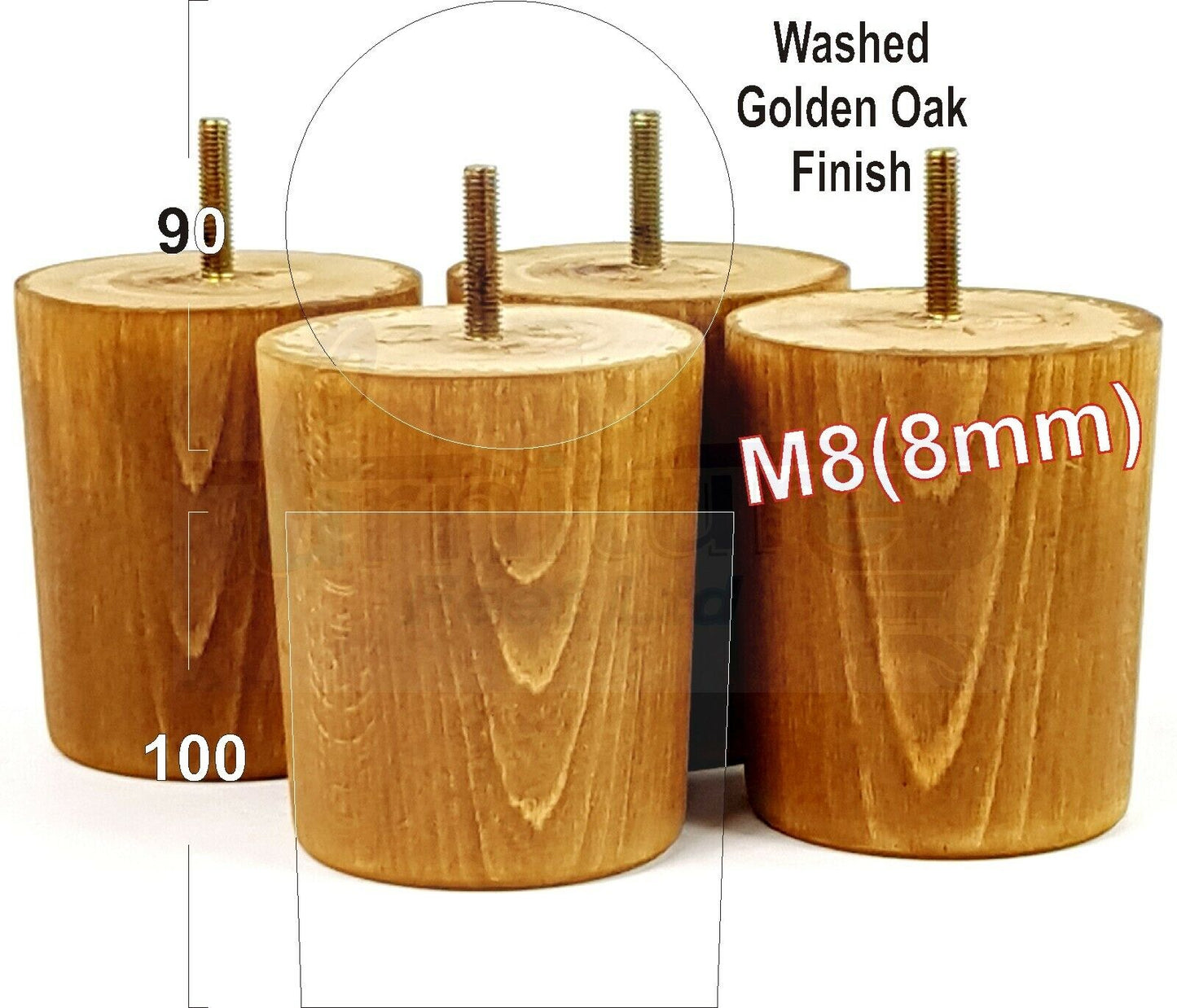 4x Turned Wood Furniture Legs Chair Sofa Bed M8 Replacement Settee Feet 100mm