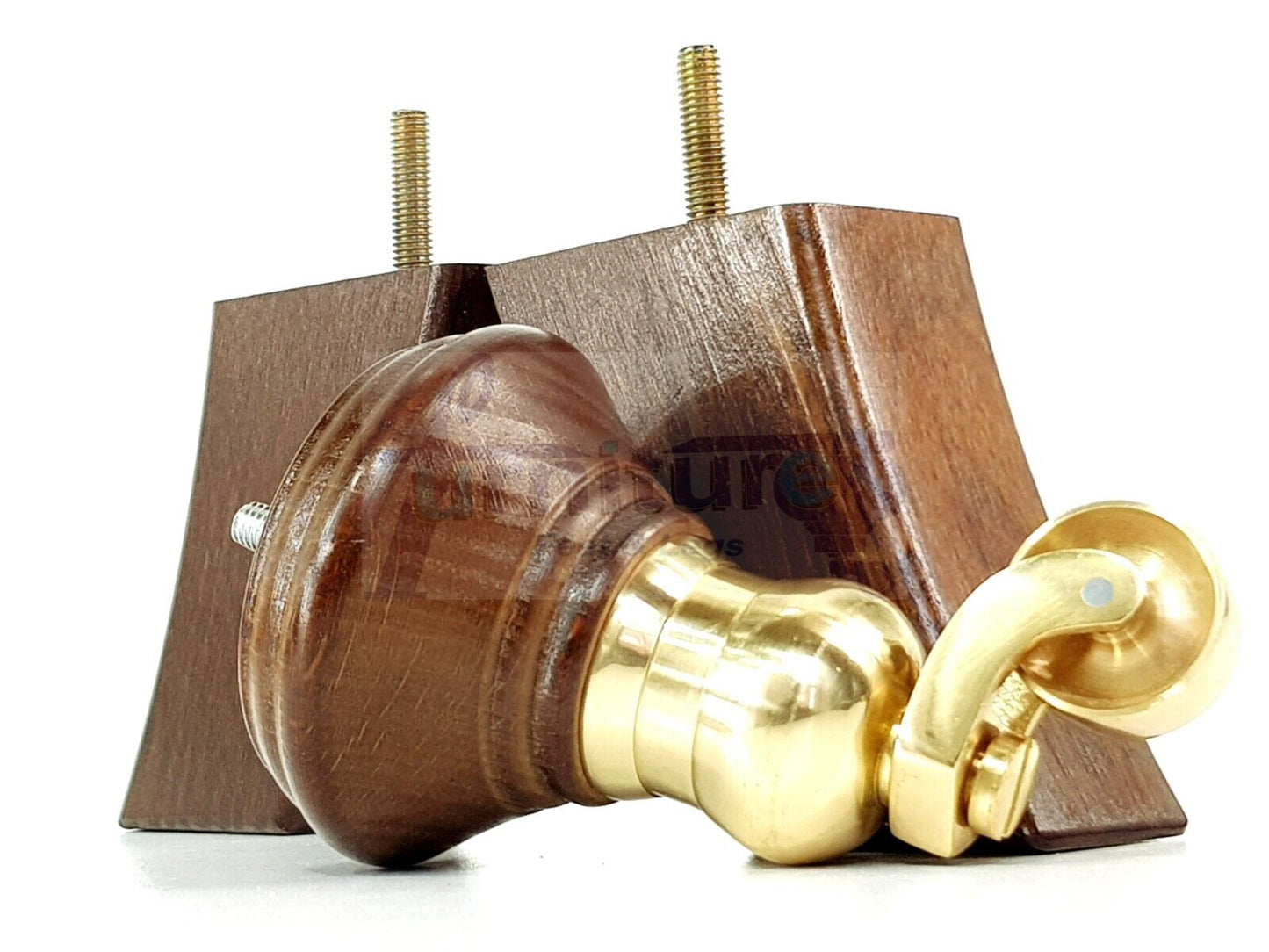 2 Antique Brown Wood Furniture Sofa Feet With Castor 125mm & 2 Curved Legs Chair Settee 100mm High M8