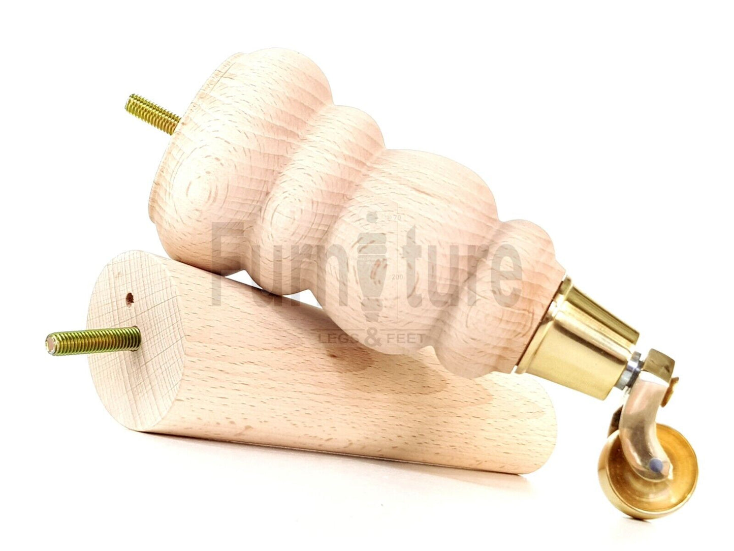 2x Furniture Brass Castor Legs & 2x Angled Solid Wooden Feet M8 Chairs Sofa 200mm High