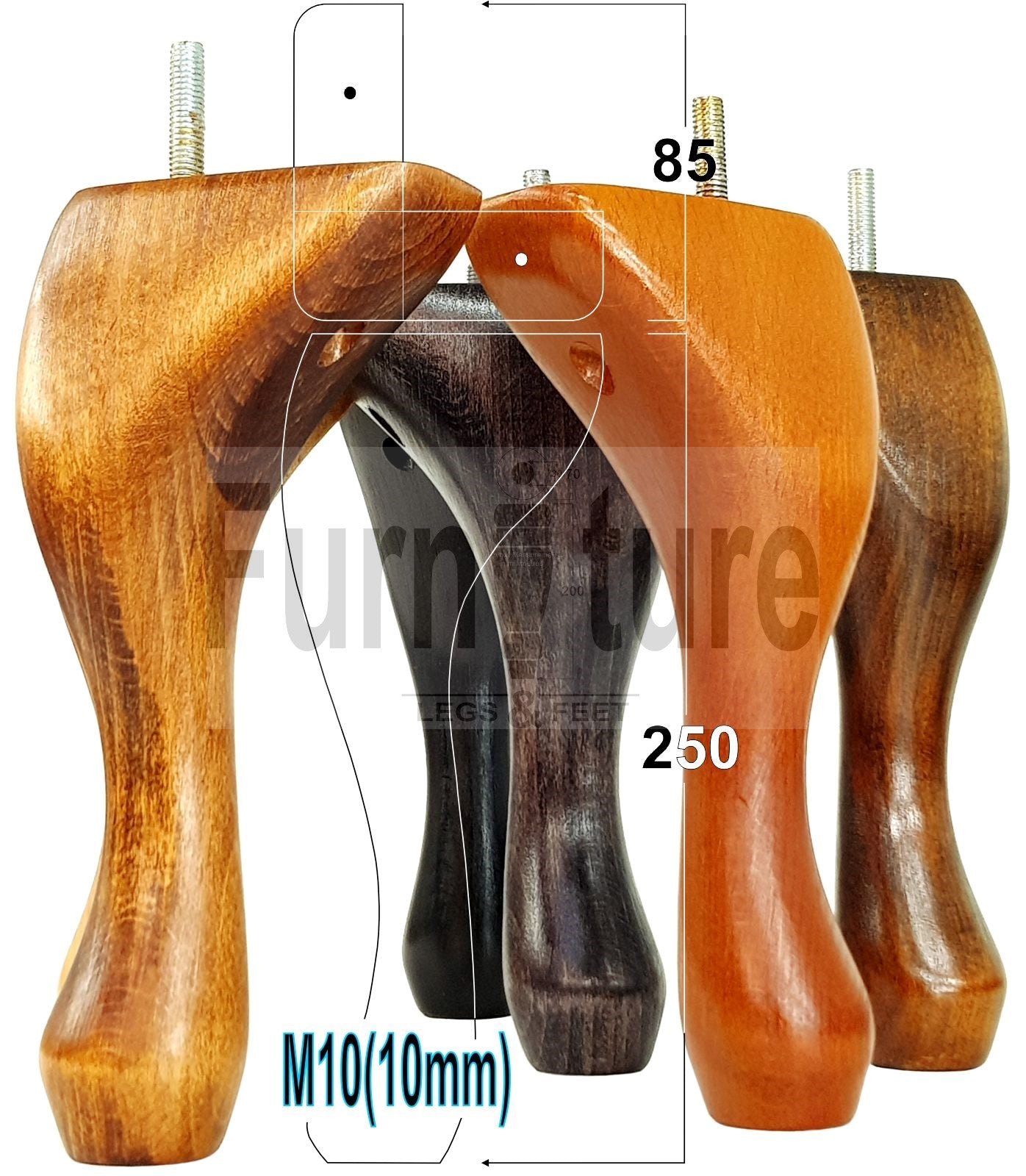 4 Replacement Traditional Queen Anne Furniture Leg 250mm High Sofa Chair Beds M10 Thread