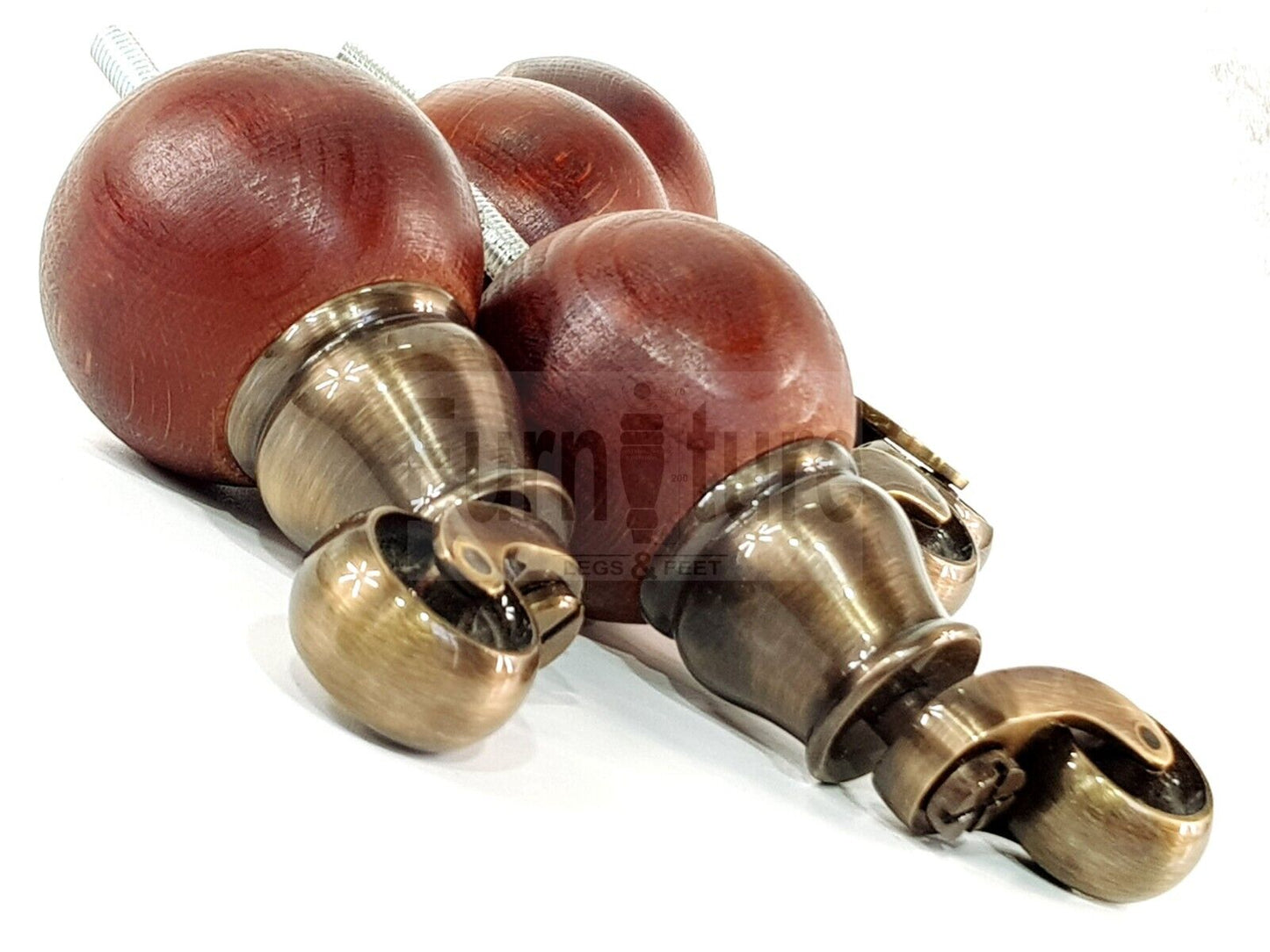 4x Turned Wood with Antique Castors Furniture Chair Settee Legs M8 Sofa Feet 118mm