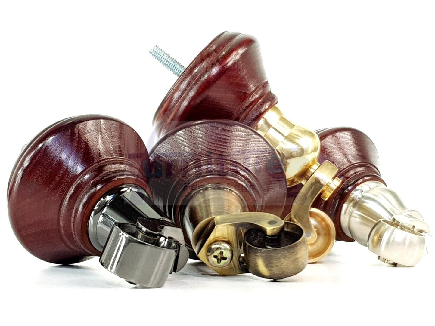 4x Mahogany Wooden Furniture Sofa Legs M8 With Castors Replacment Chair Settee Feet 115mm - 125mm High